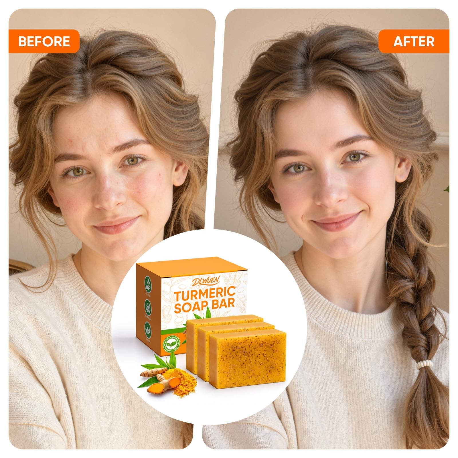 3 Packs Turmeric Soap Bar for Face & Body Cleanser, 1.18 Ounce (Pack of 3)