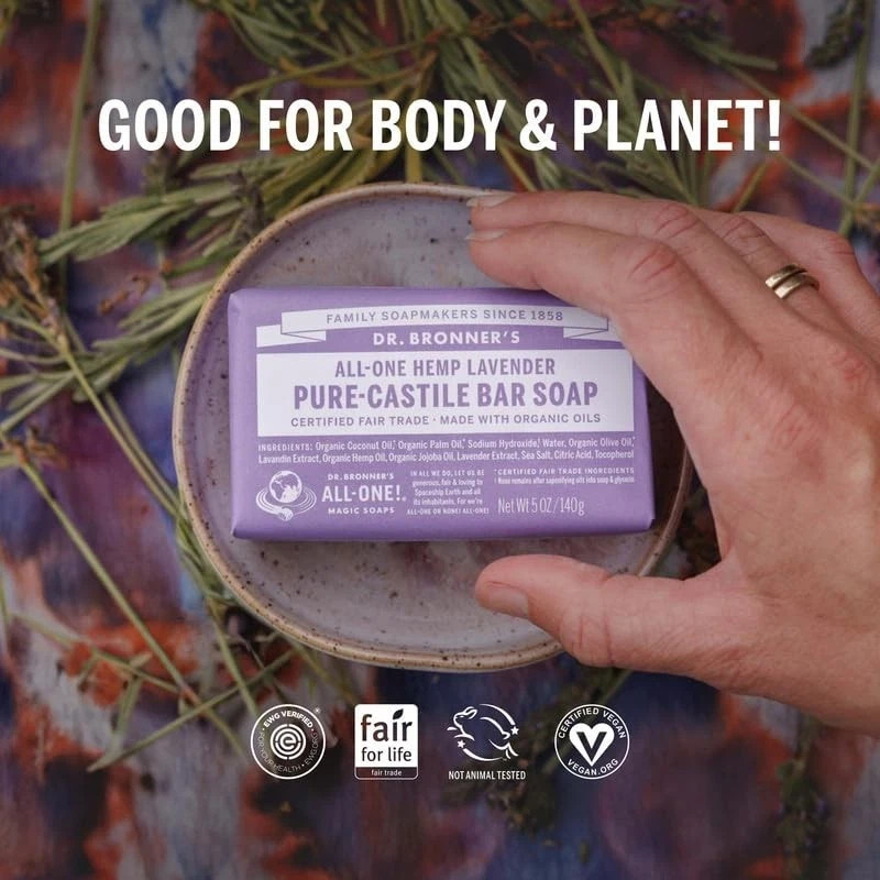 Dr. Bronner’s Pure-Castile Bar Soap Lavender 5 oz Each (Pack of 6)