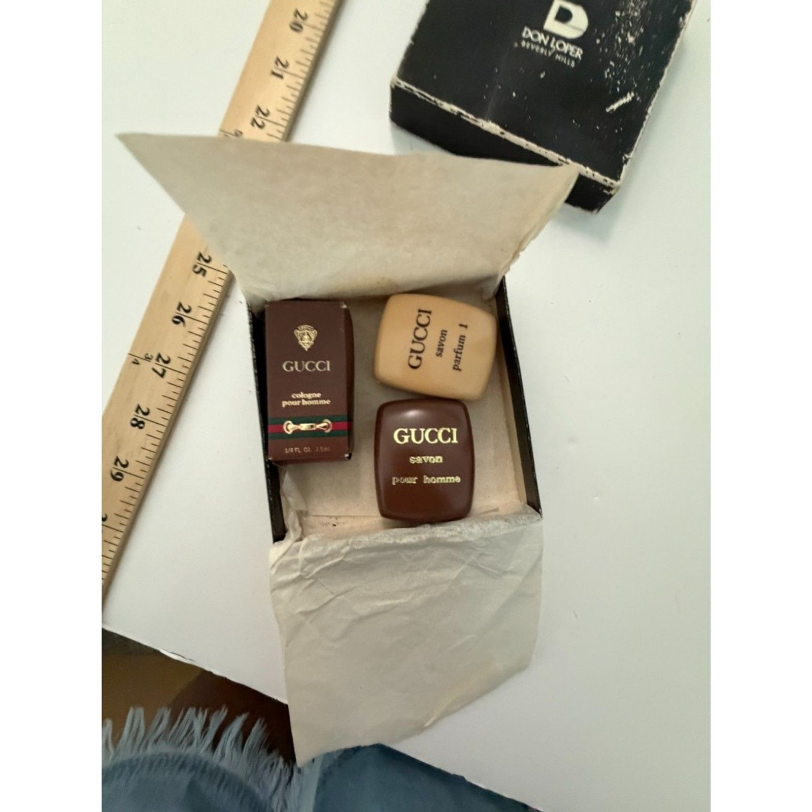 Vintage Gucci soaps and perfume bottle