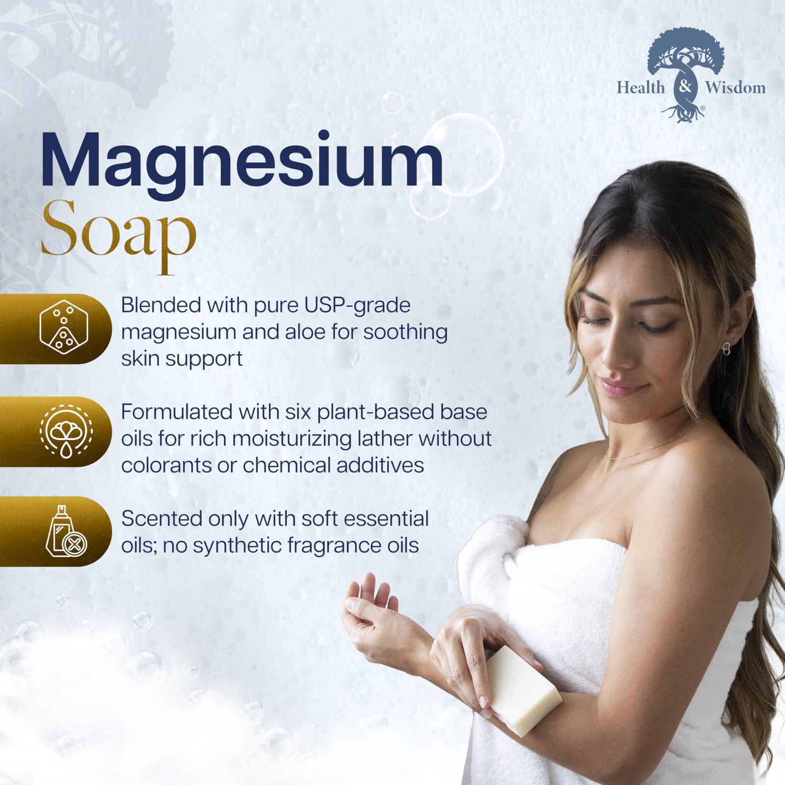 & Wisdom Magnesium Bar Soap – Moisturizing Body Soap – Handmade with Aloe & S…