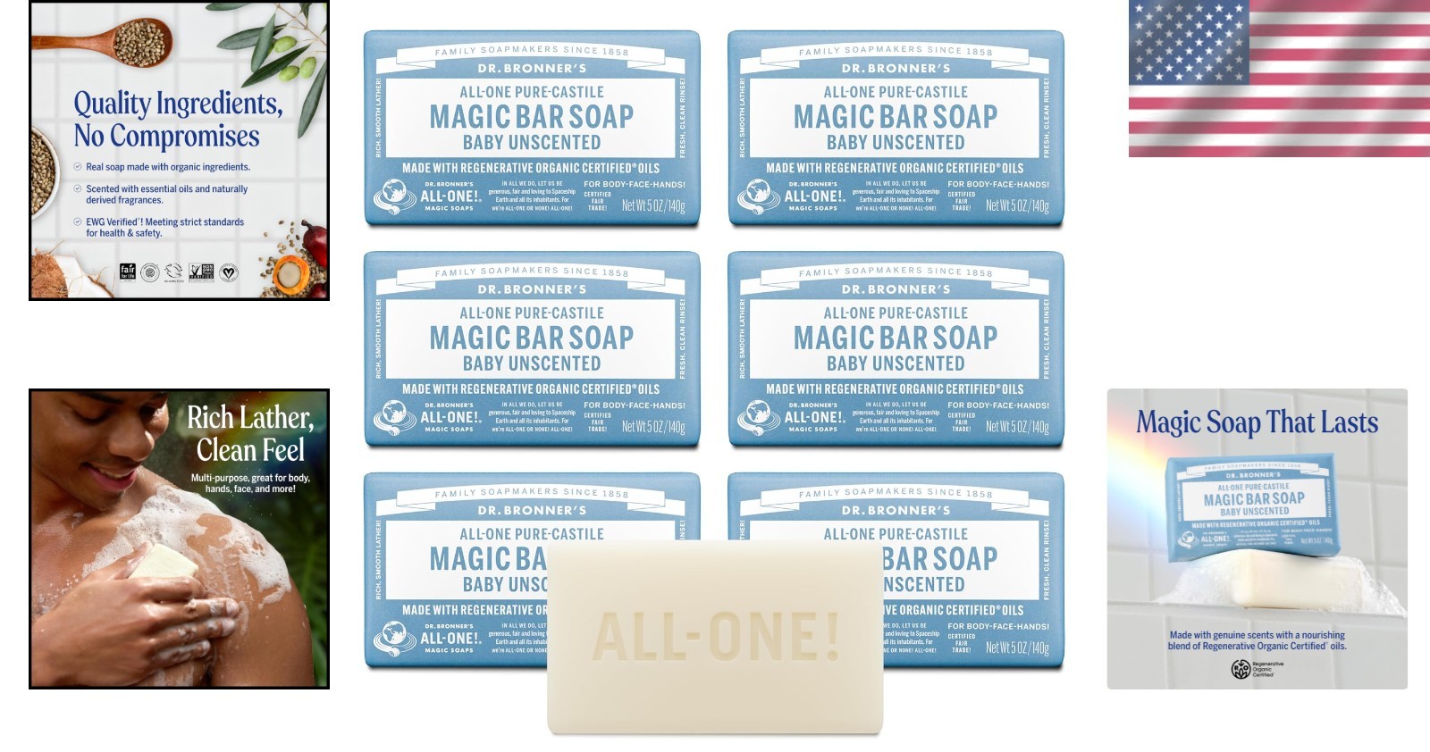Biodegradable Unscented Soap Bars, 5 oz – 6-Pack Pure-Castile for Sensitive Skin