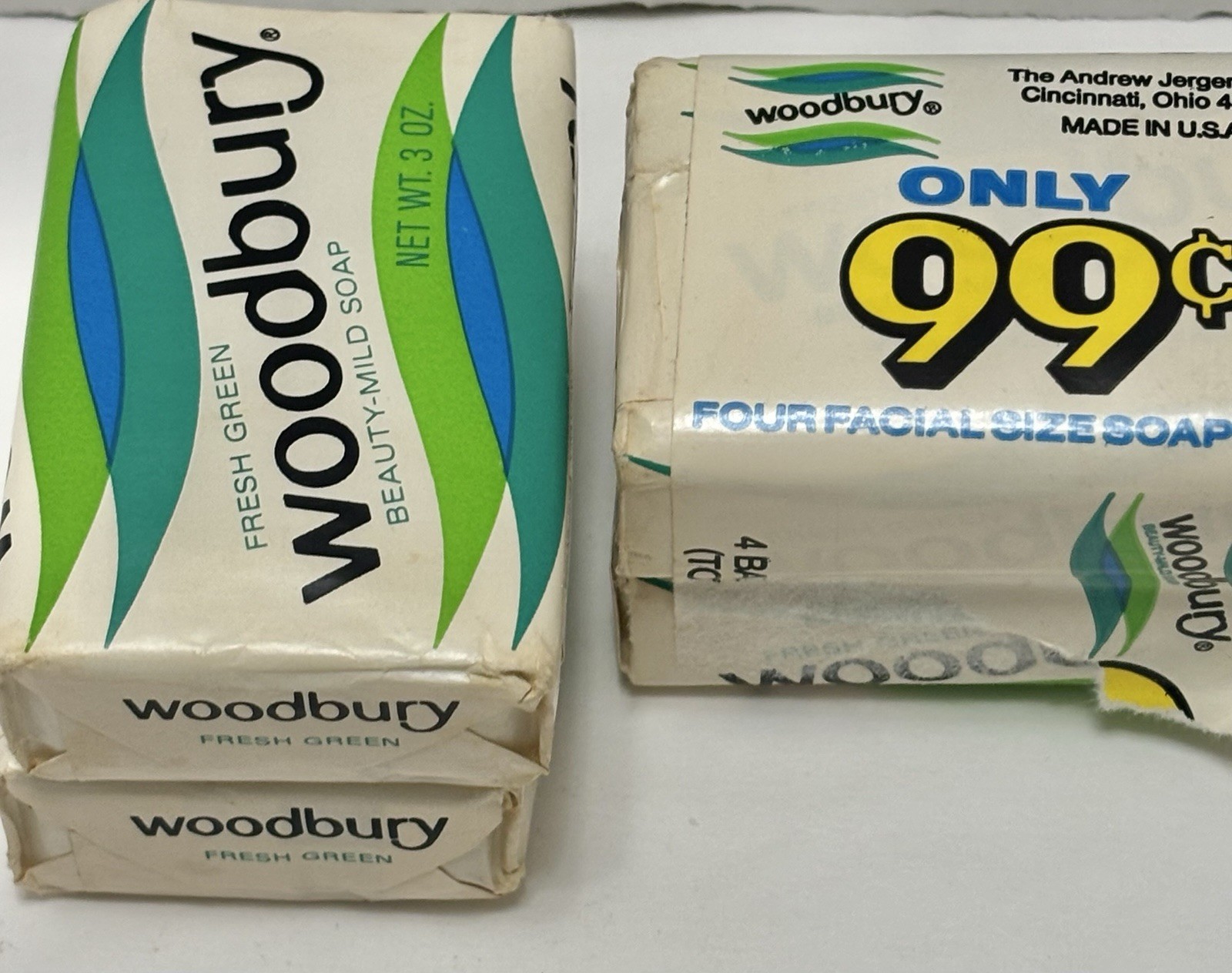 Vintage 4 Bars Woodbury Fresh Green Beauty-Mild Soap. New – Movie Prop 1970s USA