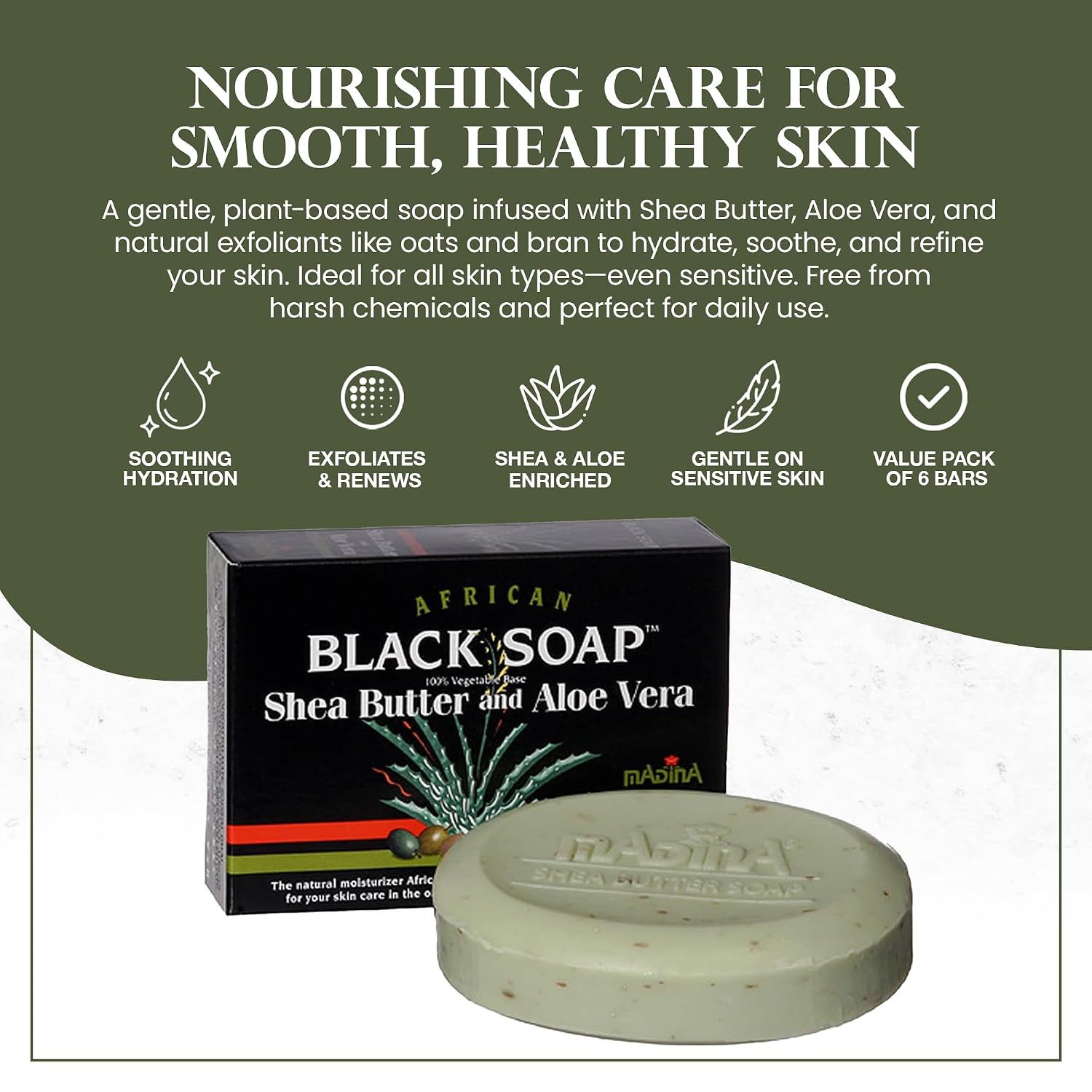 African Black Soap Bar – Shea Butter, Aloe Vera, Moisturizing, Gentle Exfoliatin