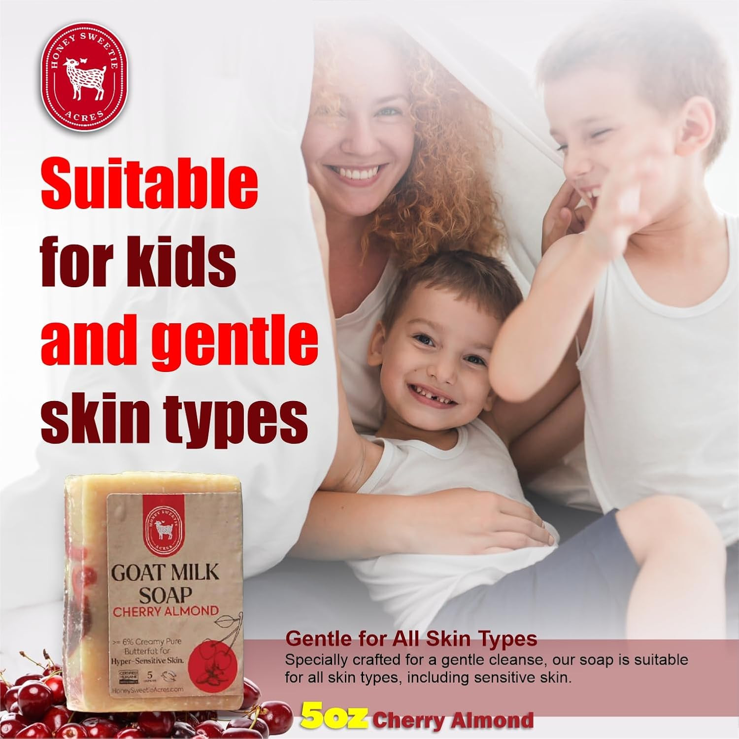 Honey Sweetie Acres Cherry Almond Goat Milk Soap, 5 Oz Bar