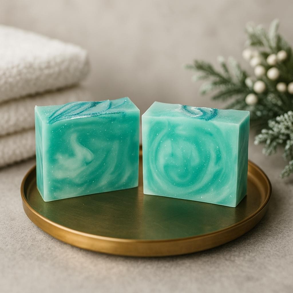 Frosted Snow Handcrafted Soap with Icy-Blue Mica Swirls for Refreshing Clean