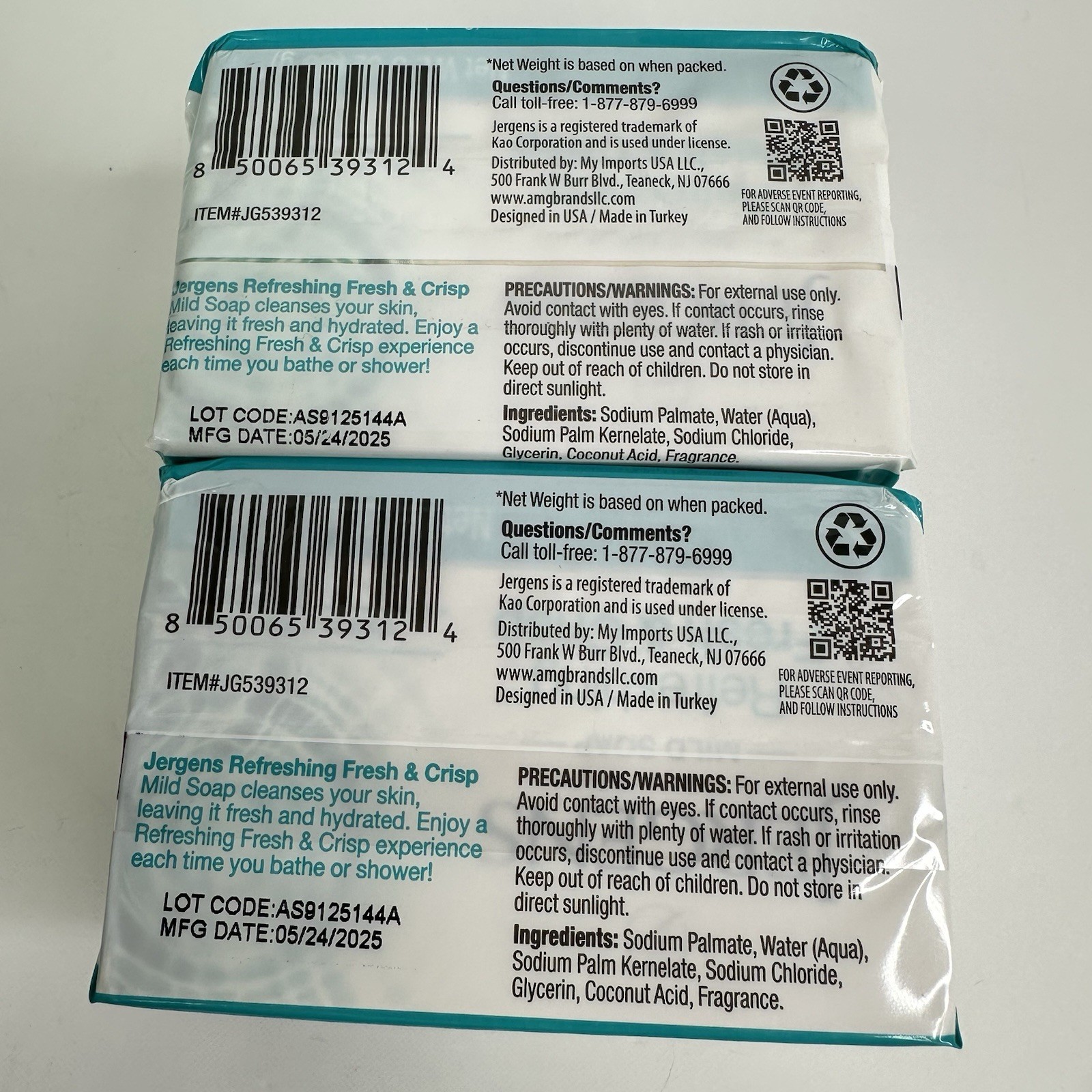 Jergens Mild Soap Refreshing Fresh And Crisp 2 Pack x 2 Total 4 Bars 3 Oz New