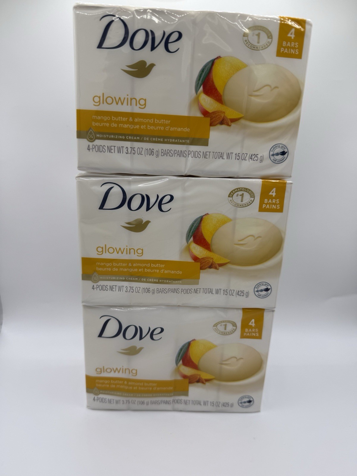 Dove Beauty Bar Soap Glowing Mango & Almond Butter, 3.75 oz, 12 Bars Total