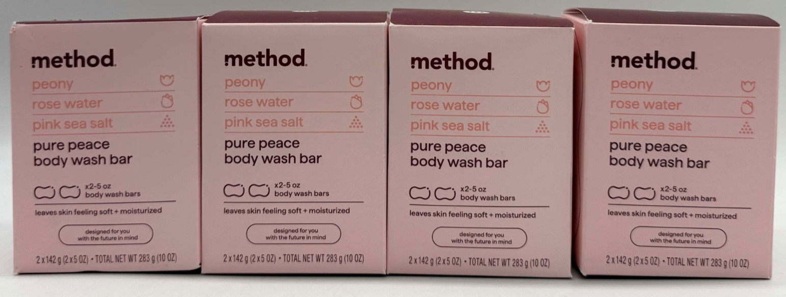 4PK Method Pure Peace Body Wash Bar Twin Packs ~ 8 TTL BARS ~ NEW ~ FAST SHIP