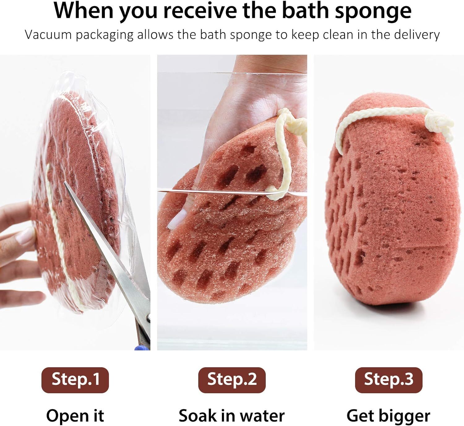 BAIMEI Bath Sponge, Sponge Loofah Body Scrubber, Shower Pouf Pink Grey