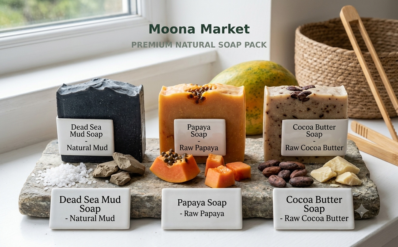 Natural Dead Sea Mud Soap Set – Papaya & Cocoa Butter Exfoliating 3-Pack