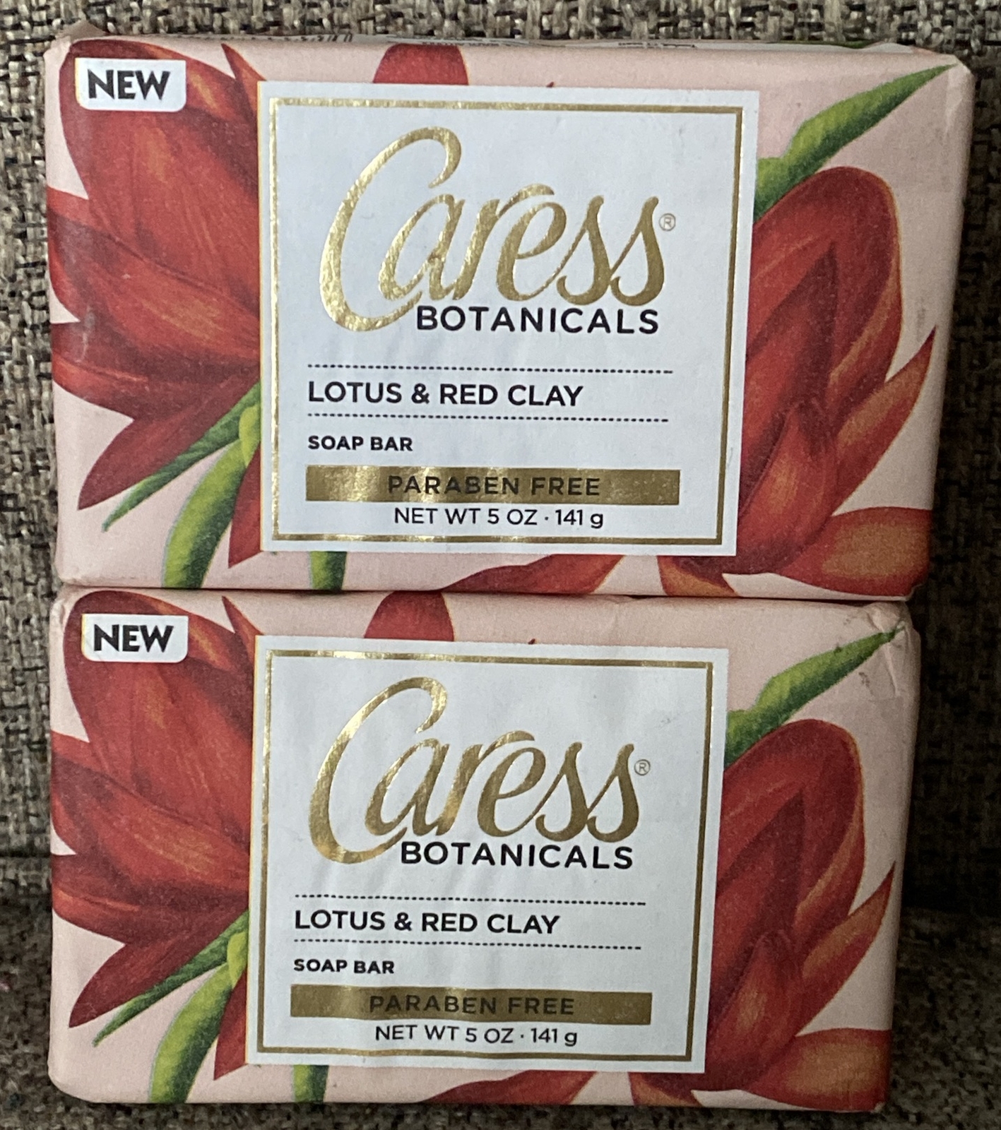 Caress Botanicals Bar Soap Lotus & Red Clay Paraben Free 5 oz each Bar 2 Pack