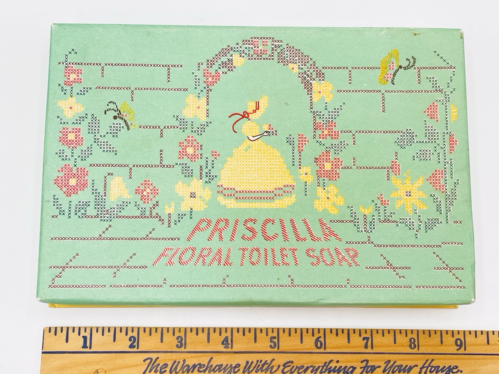 VTG Priscilla Floral Toilet Guest Bar Soap Cross Stich Southern Belle Box Set