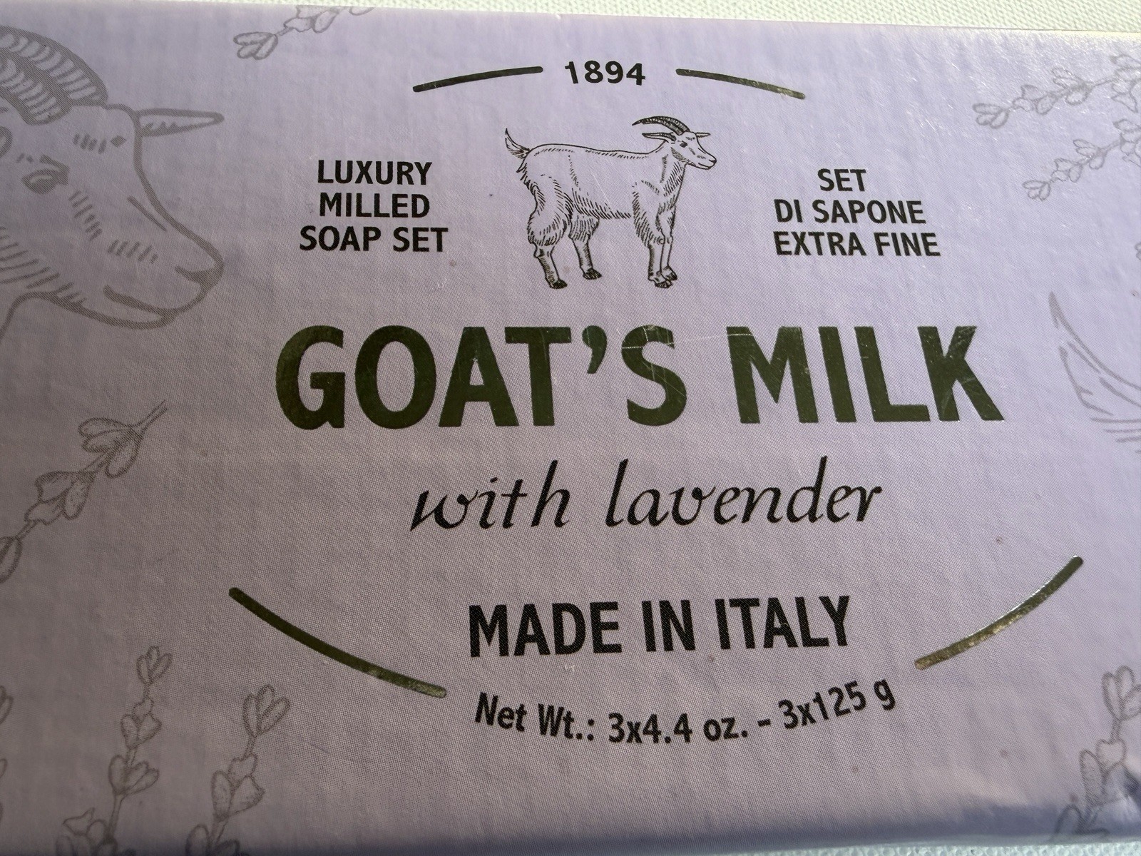 Goats Milk Soap With Lavender – Made In Italy Set Of 3 Bars Each 4.4 Oz