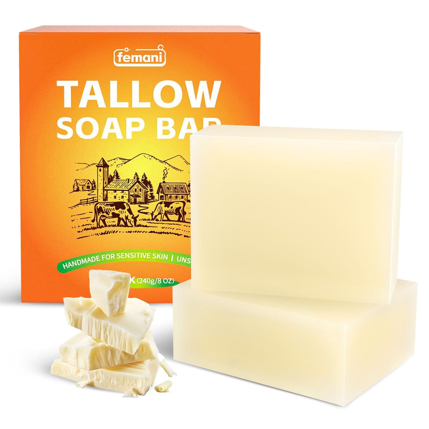 Beef Tallow Soap Bar – ( Packs) All Natural and Organic Grass Fed Tallow Soap Un