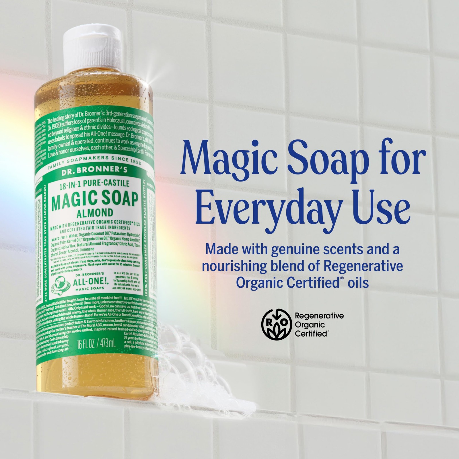 Dr. Bronner’s Pure-Castile Liquid Soap, Almond, 8 oz – 18-in-1 Uses, Vegan