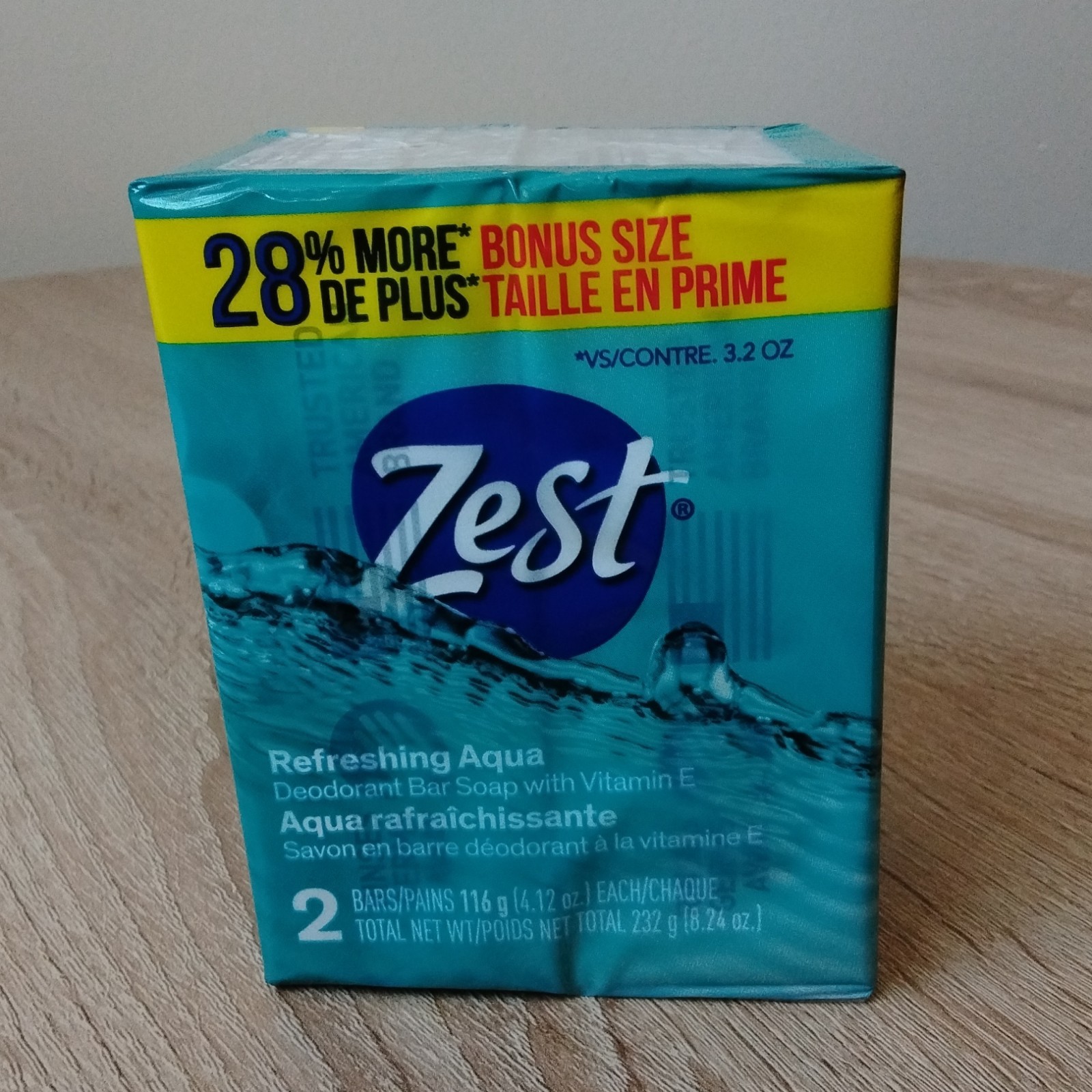 Zest Refreshing Aqua Deodorant Bar Soap w/ Vitamin E Bonus Size 2 Bars 8.24 oz