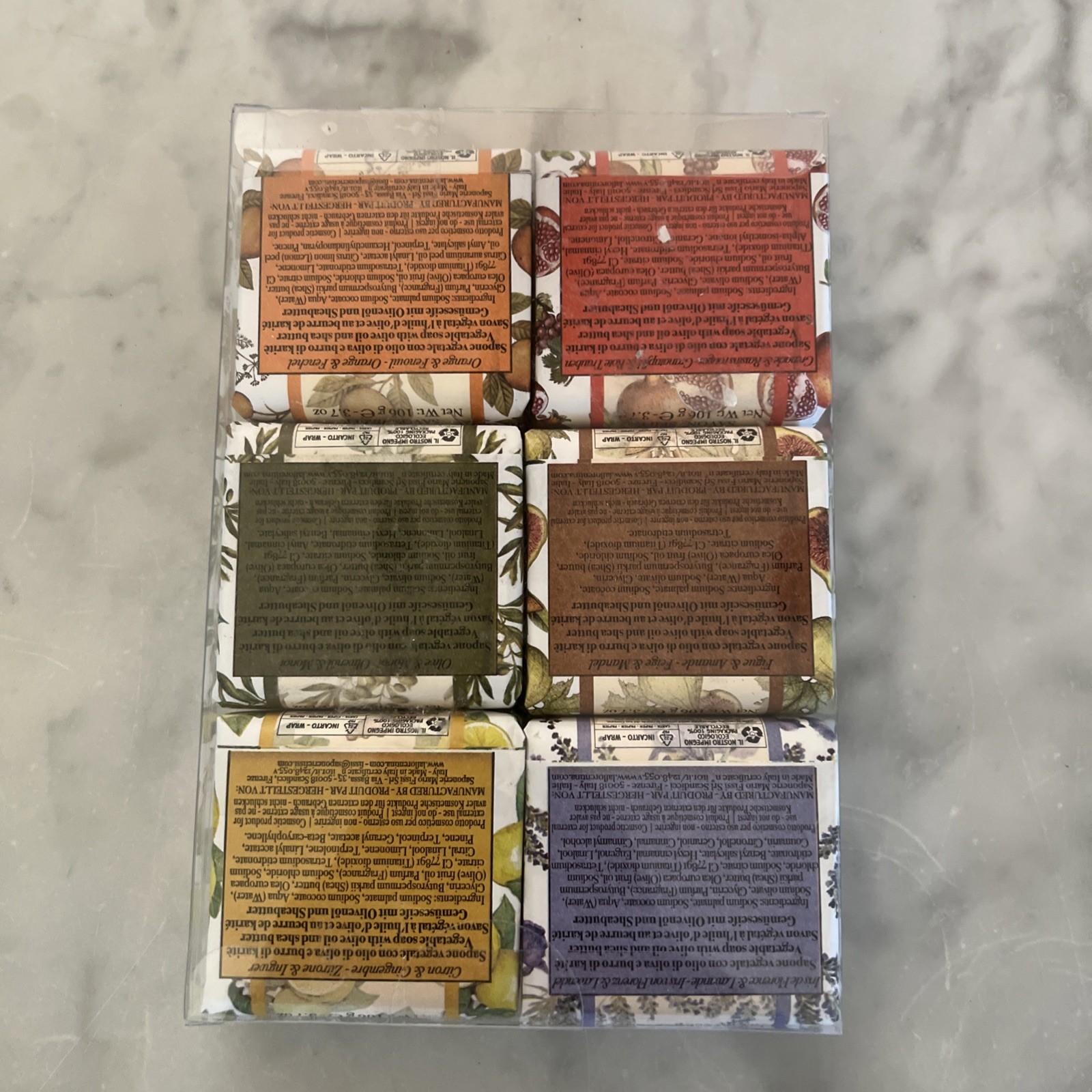 LA FLORENTINA Italian Soap Set 6pcs 3.7ozEa LavenderFigOrangeIrisLemonGrape New