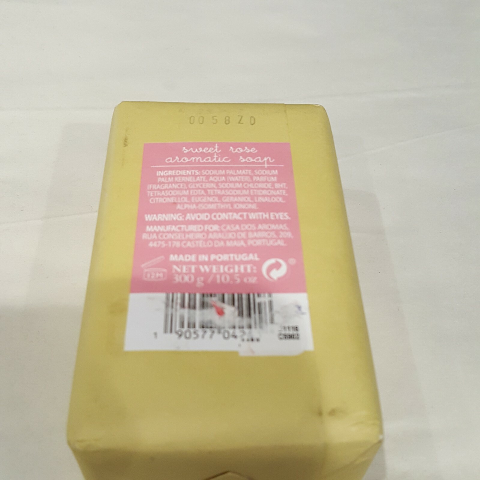 Casa Dos Aromas Sweet Rose Bar Soap 10.5 Oz Portugal Large Bar Aromatic Soap