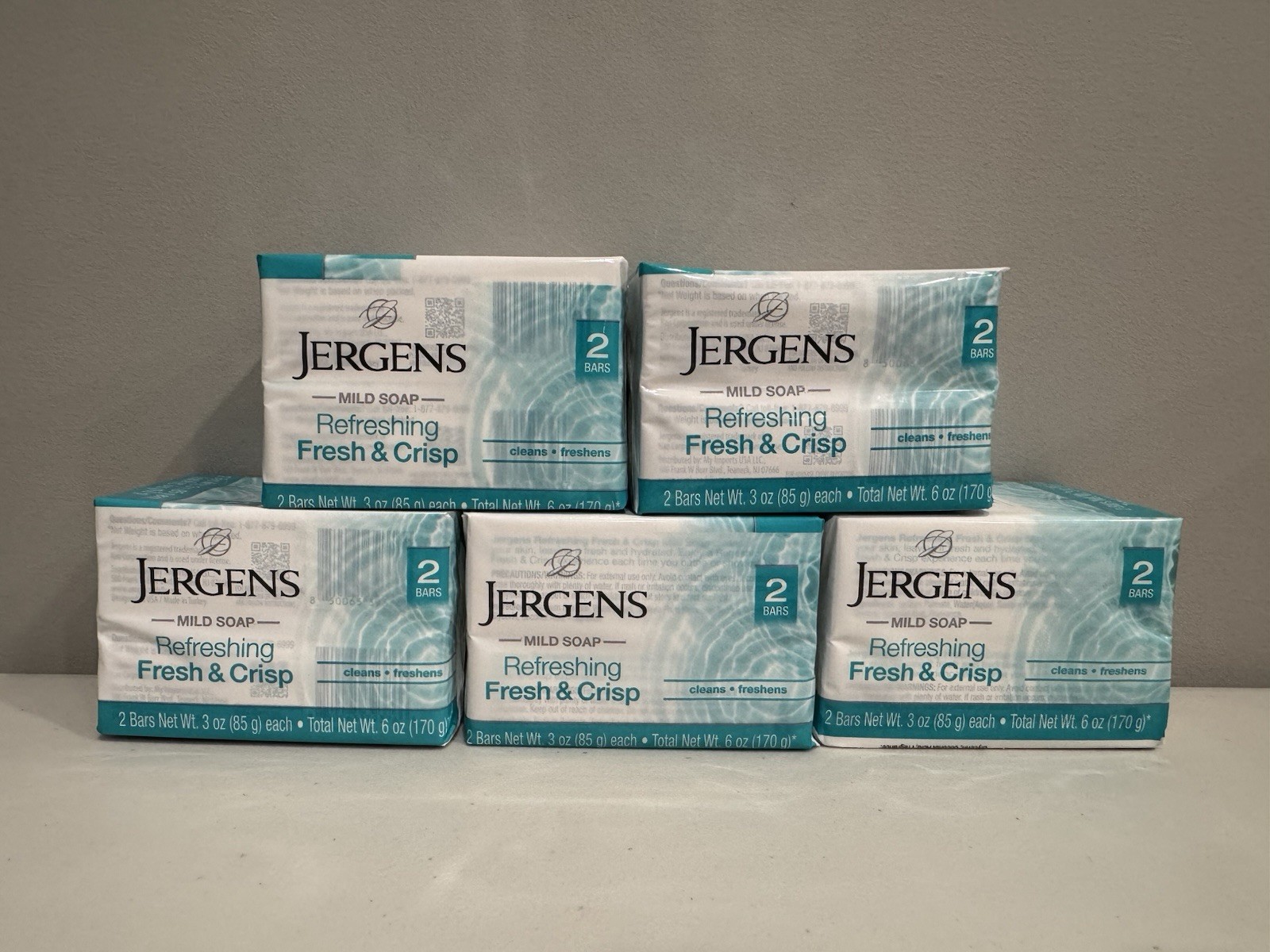 Lot of 5 (2) Packs of Jergens Mild Soap, Refreshing FRESH & CRISP. Total 10 Bars