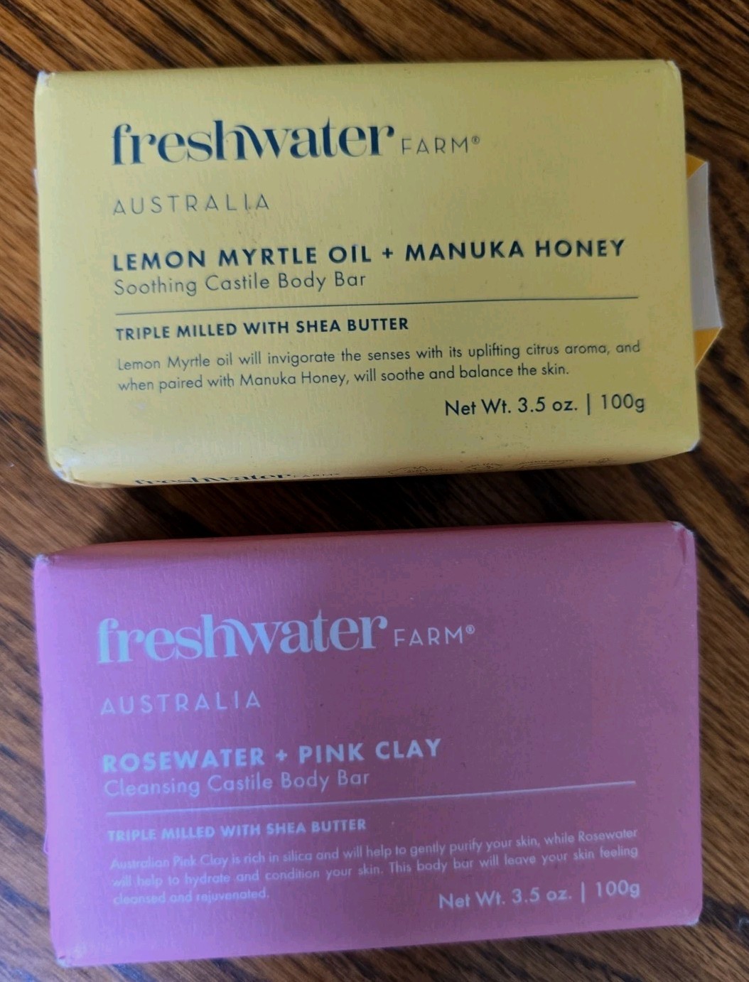 2-Pack Freshwater Farm Australia Shea Soap Bar Lemon Myrtle Oil Rosewater NEW