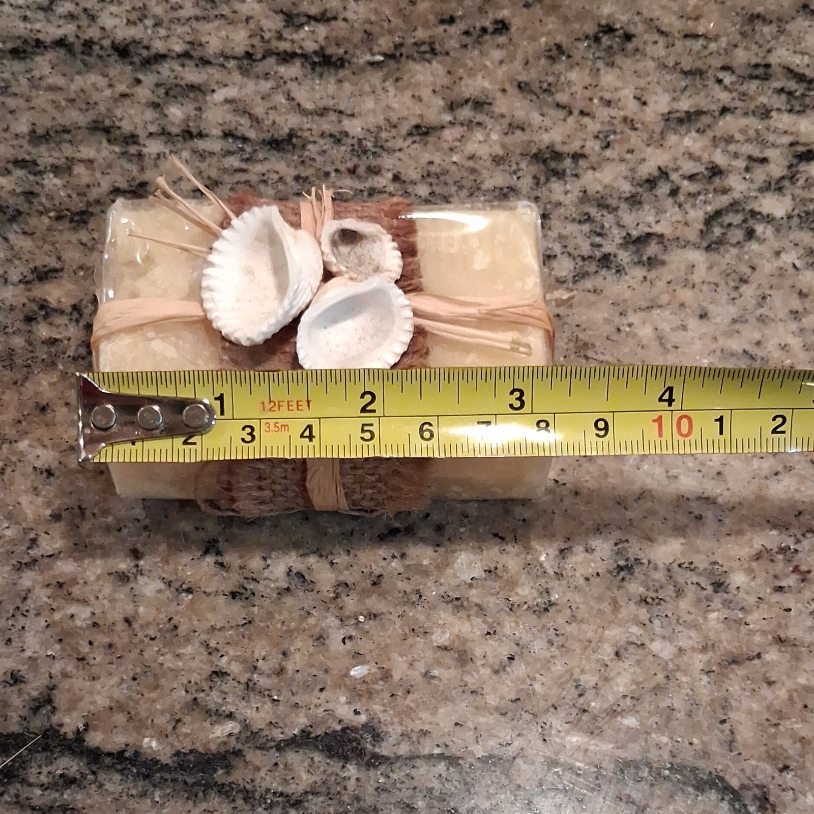 Homemade Handmade Shell Decorated Rectangular Body Bar Soap, Beige, Regular Size