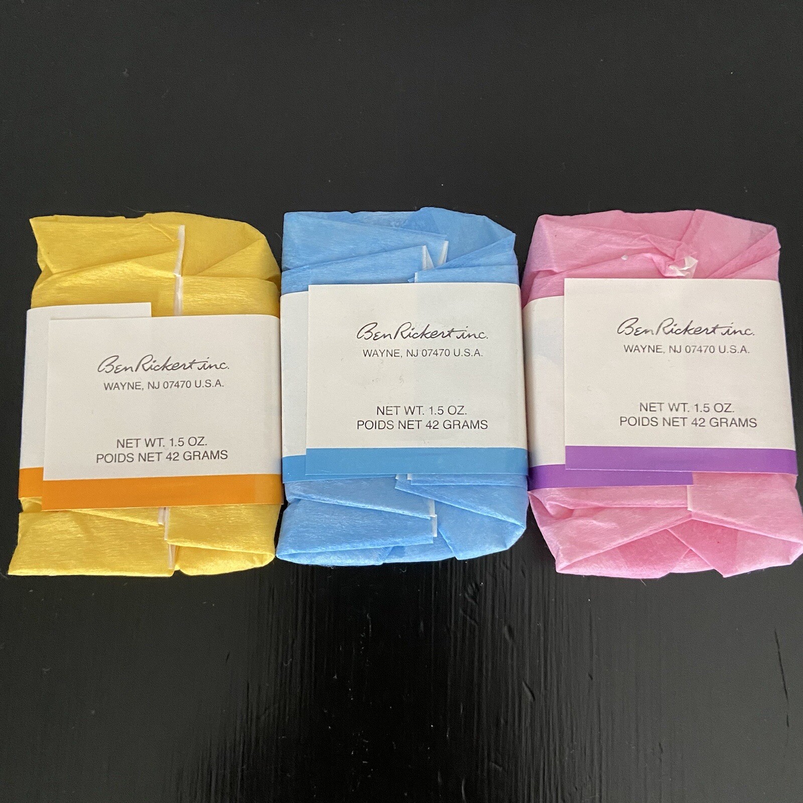 VTG Ben Rickert Inc. Set Of 3 Perfumed Bar Soaps Lavender Periwinkle Tulips