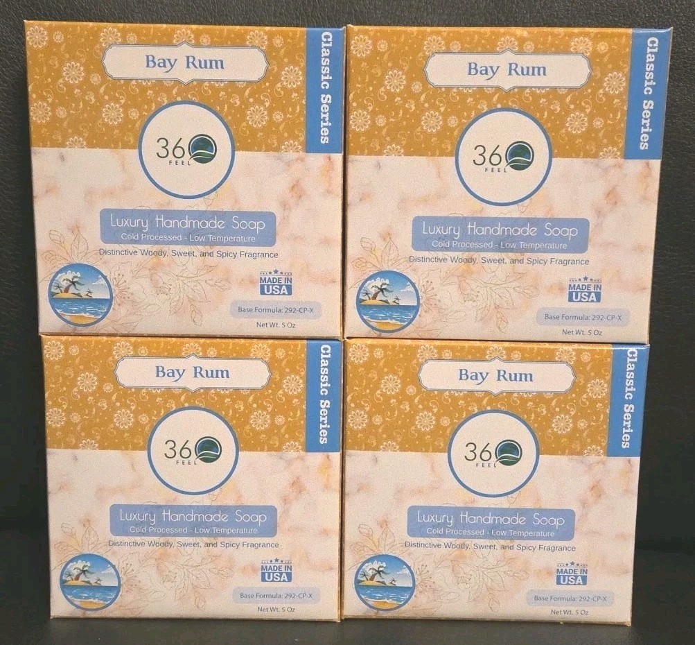 4pk – 360 Feel Bay Rum Bar Soap Handmade All-Natural USA Made 5oz Each New