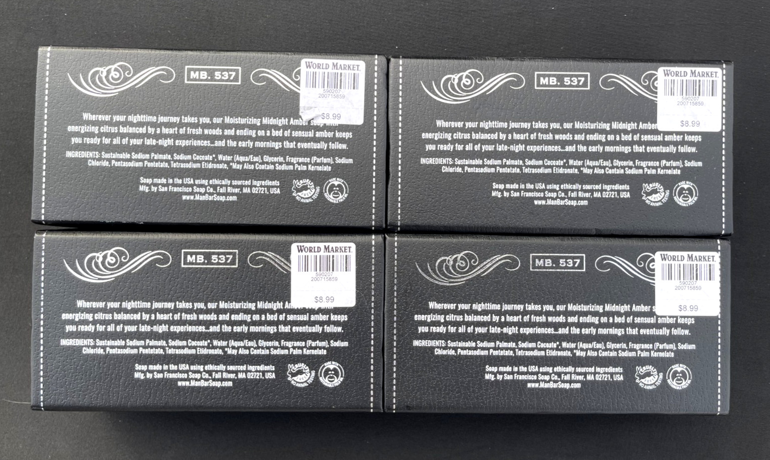 4 PACK – San Francisco Soap Company 10 oz. Man Bar Black – MIDNIGHT AMBER MB.537