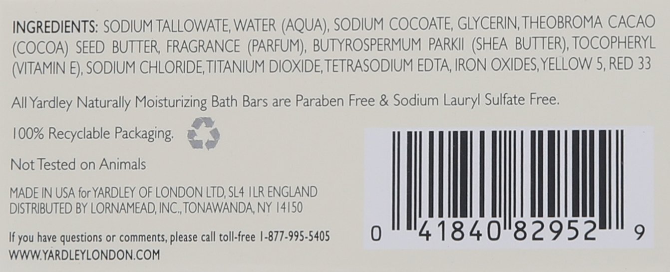 Yardley London Cocoa Butter Vitamin E Bar Soap 4.25 Ounce Pack of 6