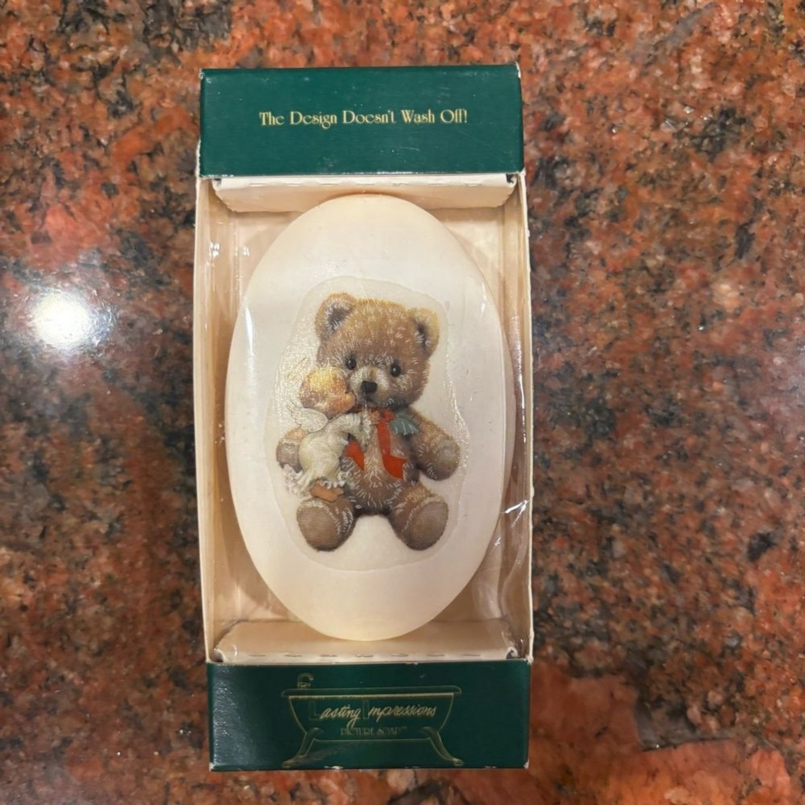 Vintage Lasting Impressions Picture Soap Art Christmas Bear & Angel Toy 3 oz