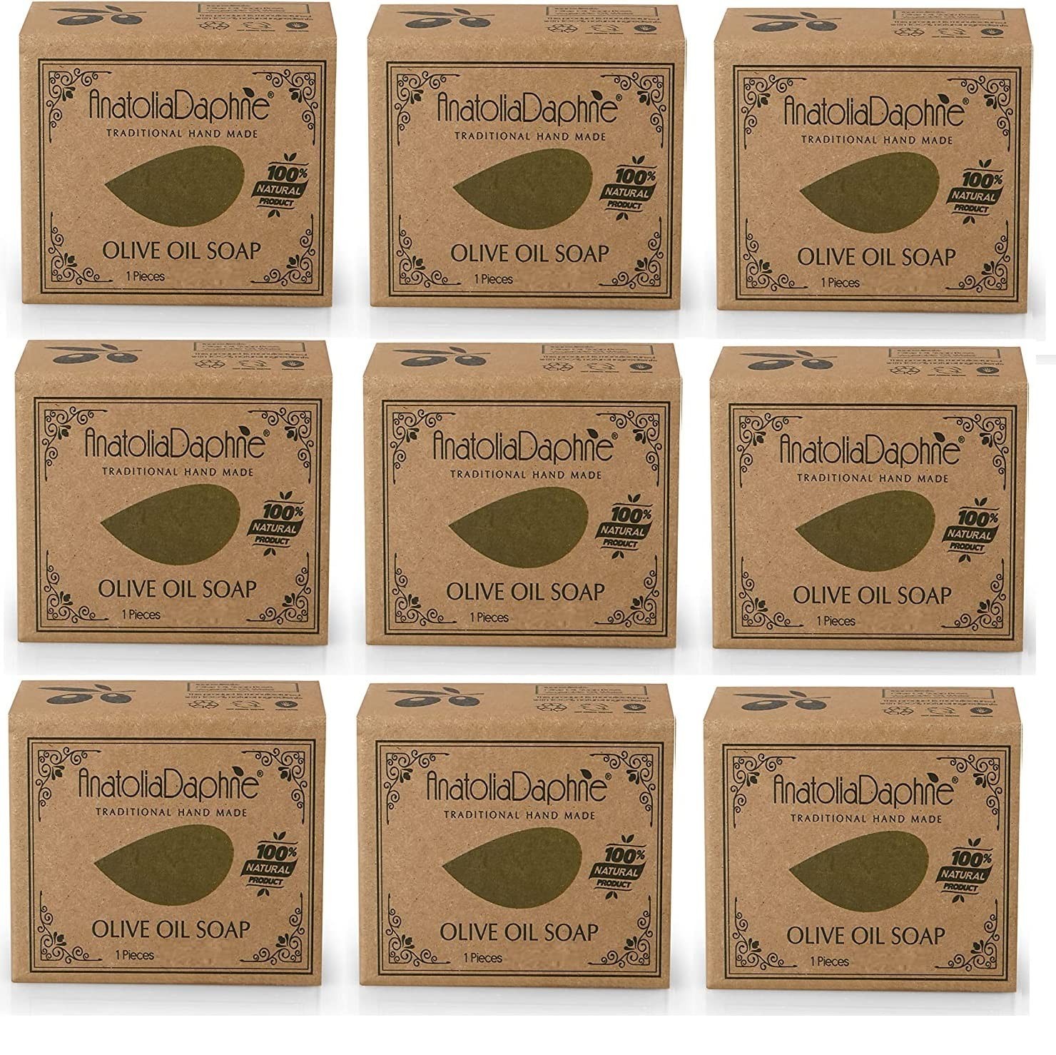Natural Vegan Olive Oil Soap Bars – Handmade 100% Pure – 5.3 oz, Pack of 9