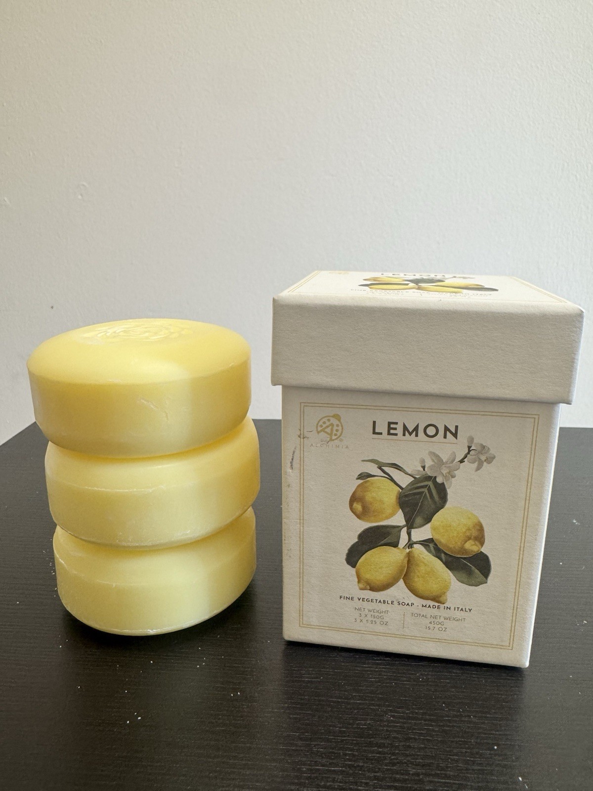 Alchimia Lemon All Natural Vegetable Soap 3 Pack for Body & Hands, 5.25 oz Each