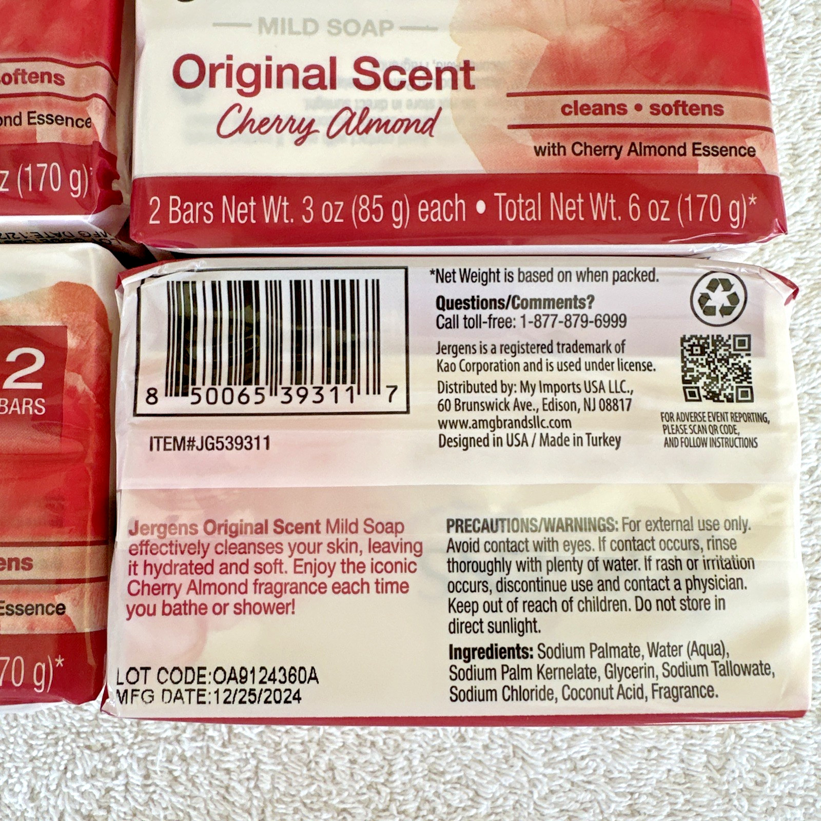 Jergens MILD BAR SOAP Cherry Almond Original Scent 24 Bars Family Pack 3.5oz Ec