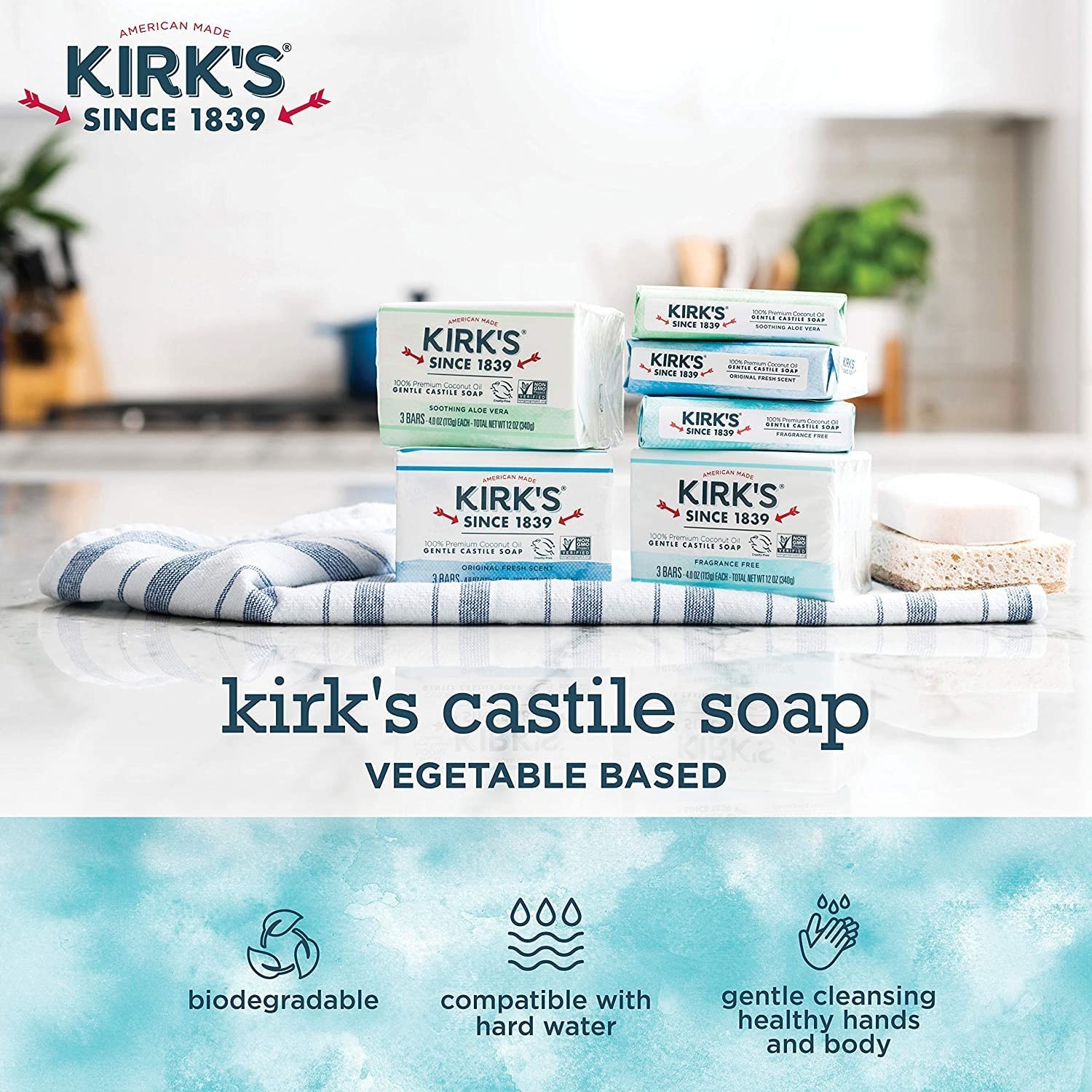 Kirk’s Original Coco Castile Soap Fragrance Free 4 oz (Multi-Pack)