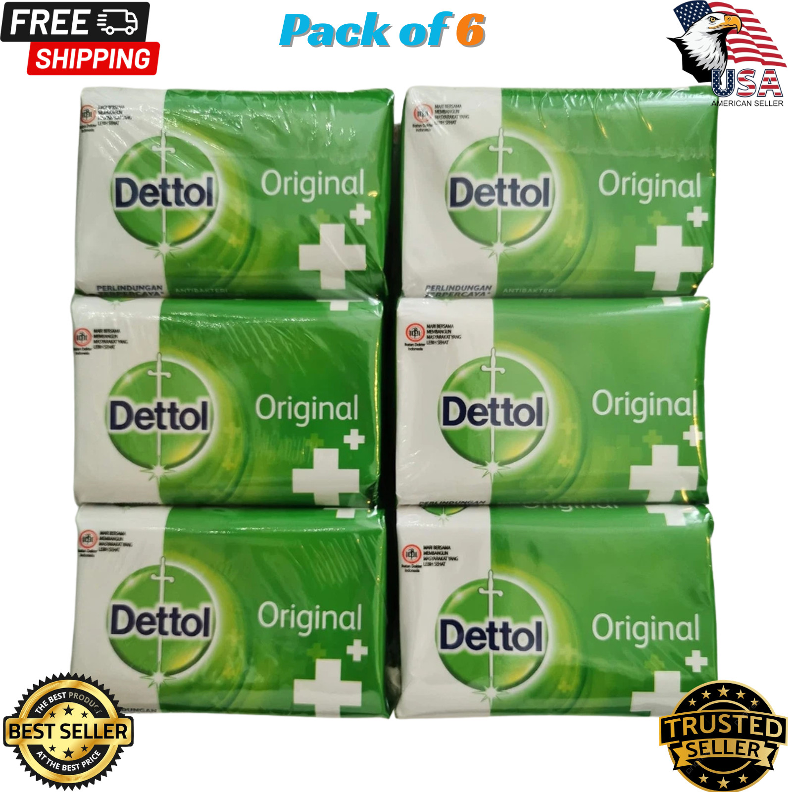 6x Dettol Original Antibacterial Soap, 3.5 Ounce/100G (Pack of 6) | USA Seller