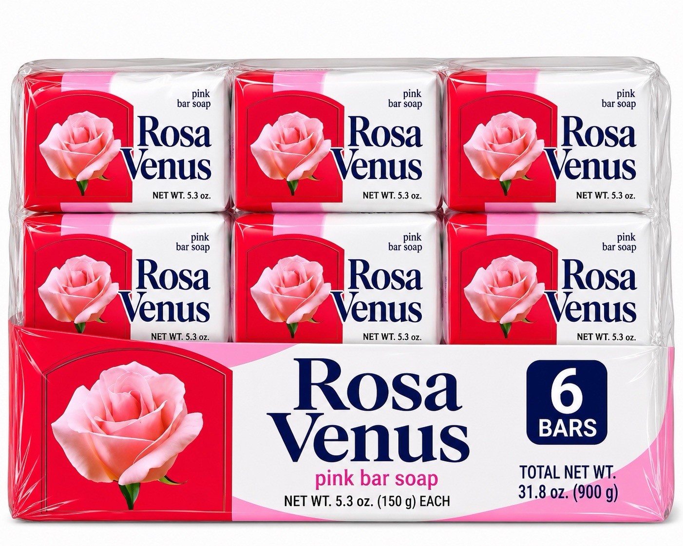 Rosa Venus Pink Bar Soap 6 Pack Moisturizing Bath Body Soap Floral Scent 3.5 Oz