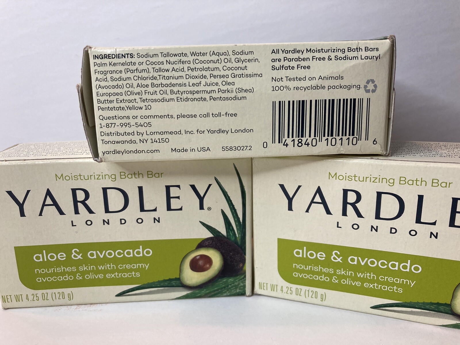 Yardley Moisturizing Bath Bar Soap ALOE and AVOCADO 4.25 oz Lot of 3