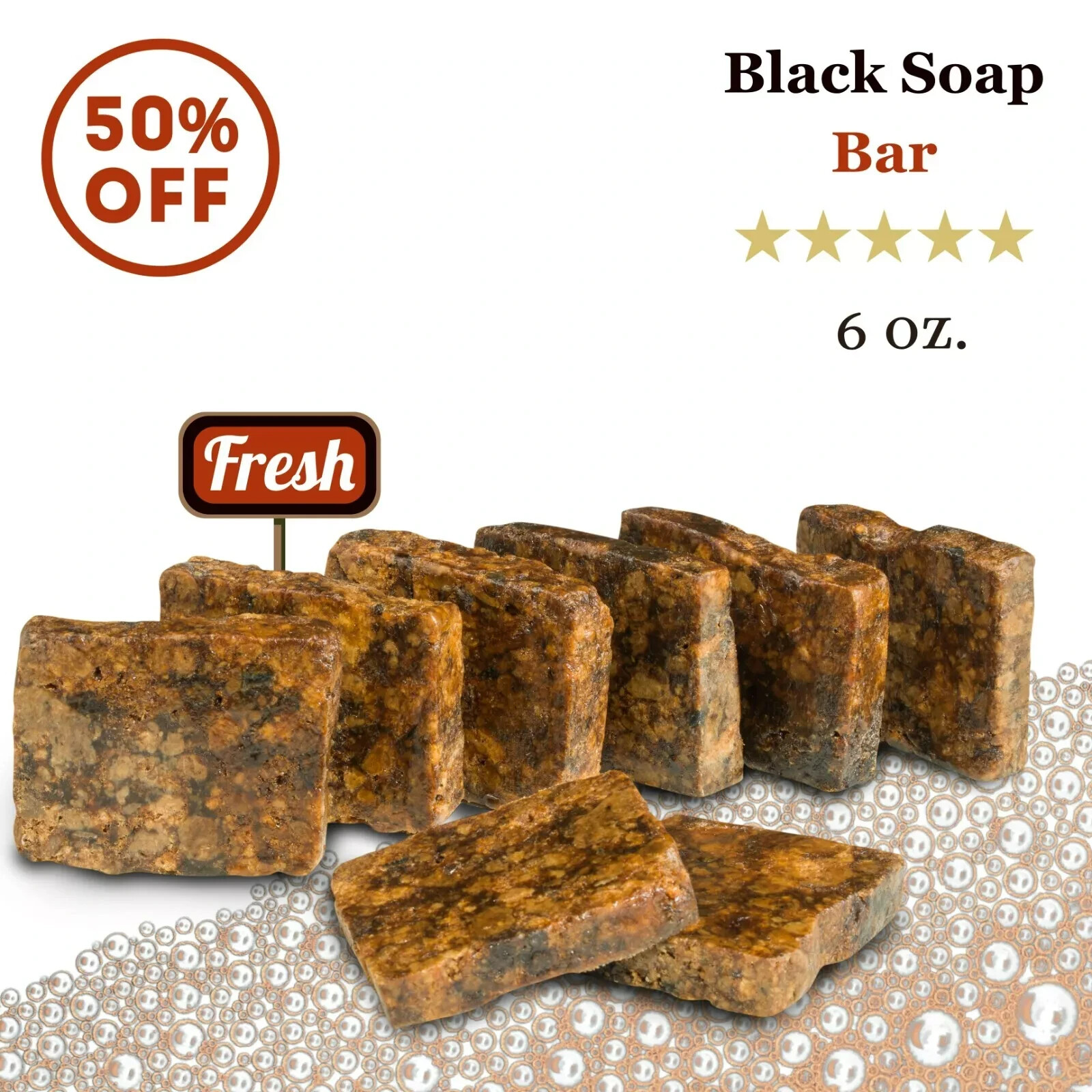 Organic African Black Soap Bar 6oz – Raw Pure Ghana Soap for Hair Body Face Wash