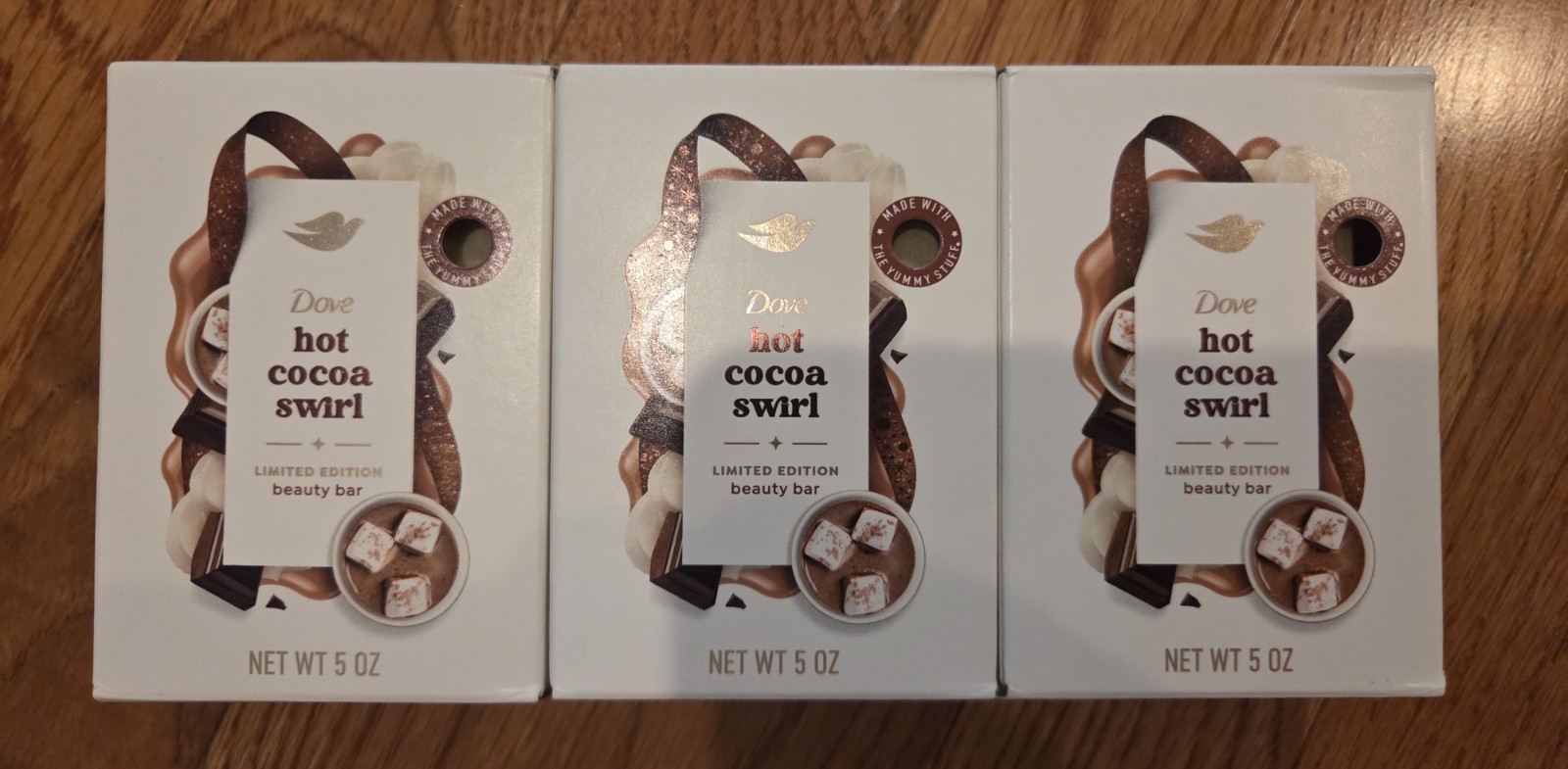 Three (3) Dove Limited Edition Holiday Treats Hot Cocoa Swirl 5oz beauty bars