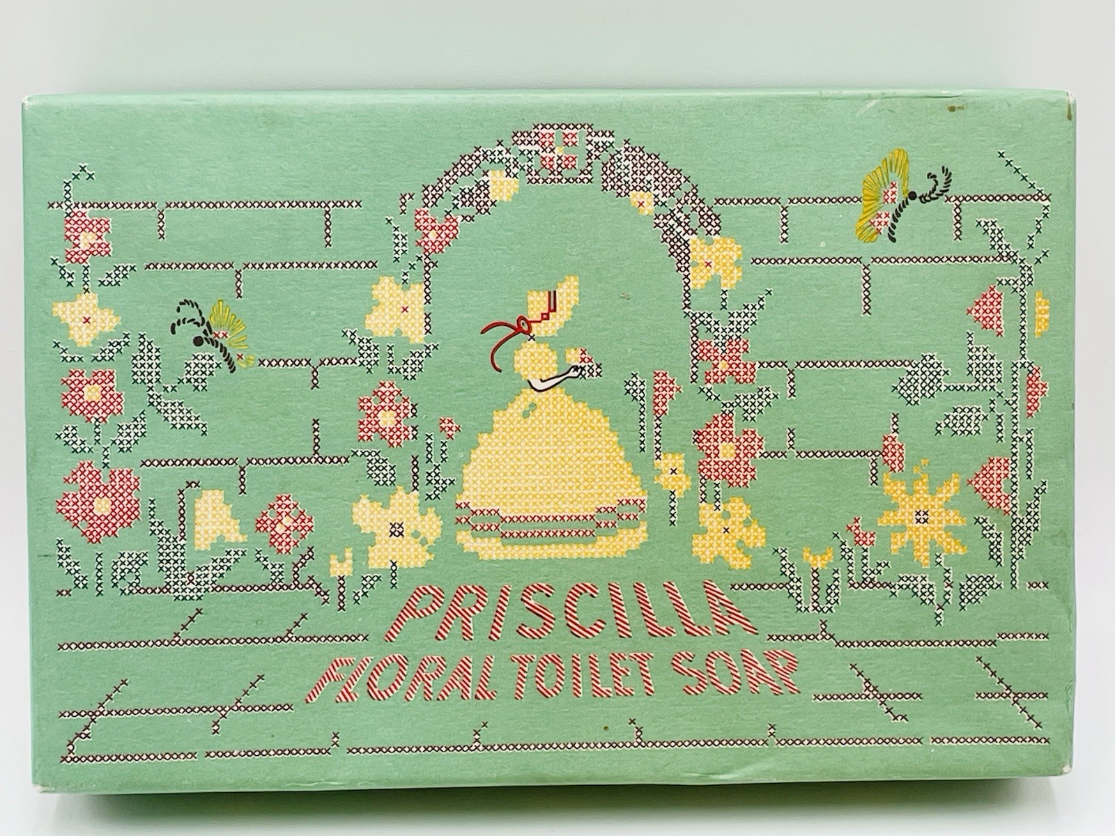 VTG Priscilla Floral Toilet Guest Bar Soap Cross Stich Southern Belle Box Set