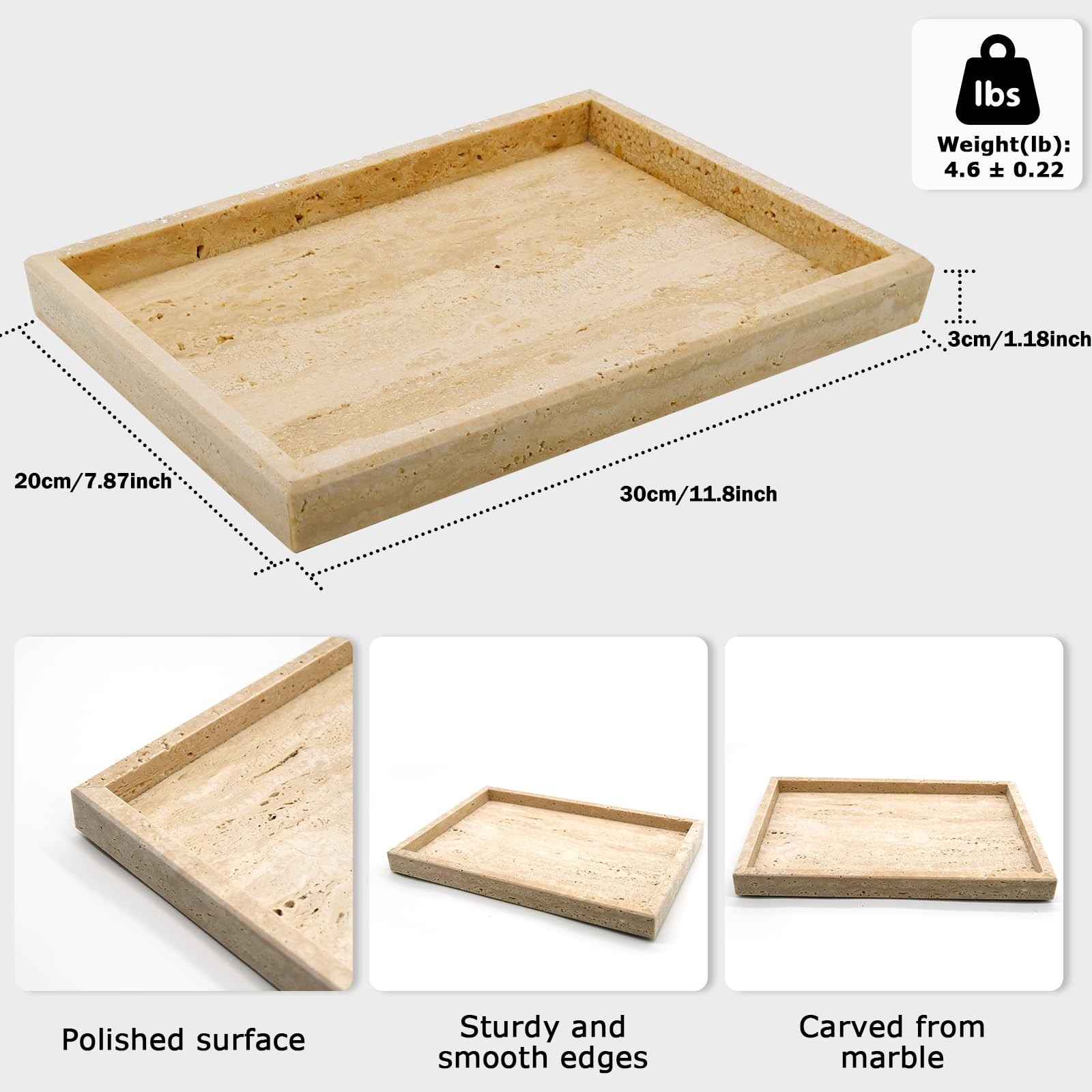 MULWR Travertine Tray,Bathroom Vanity Tray Non-Ceramic/Non-Resin,Marble Perfume