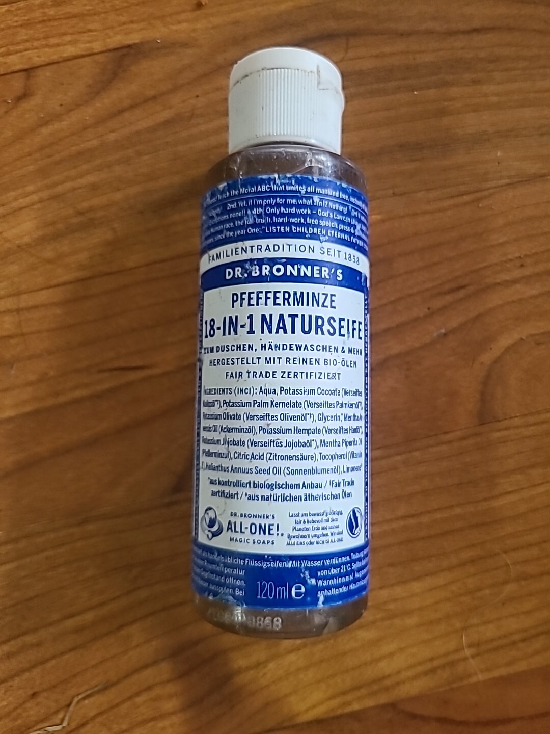 Dr Bronner’s PEPPERMINT Pure-Castile Soap Liquid 120ml ( 4oz )