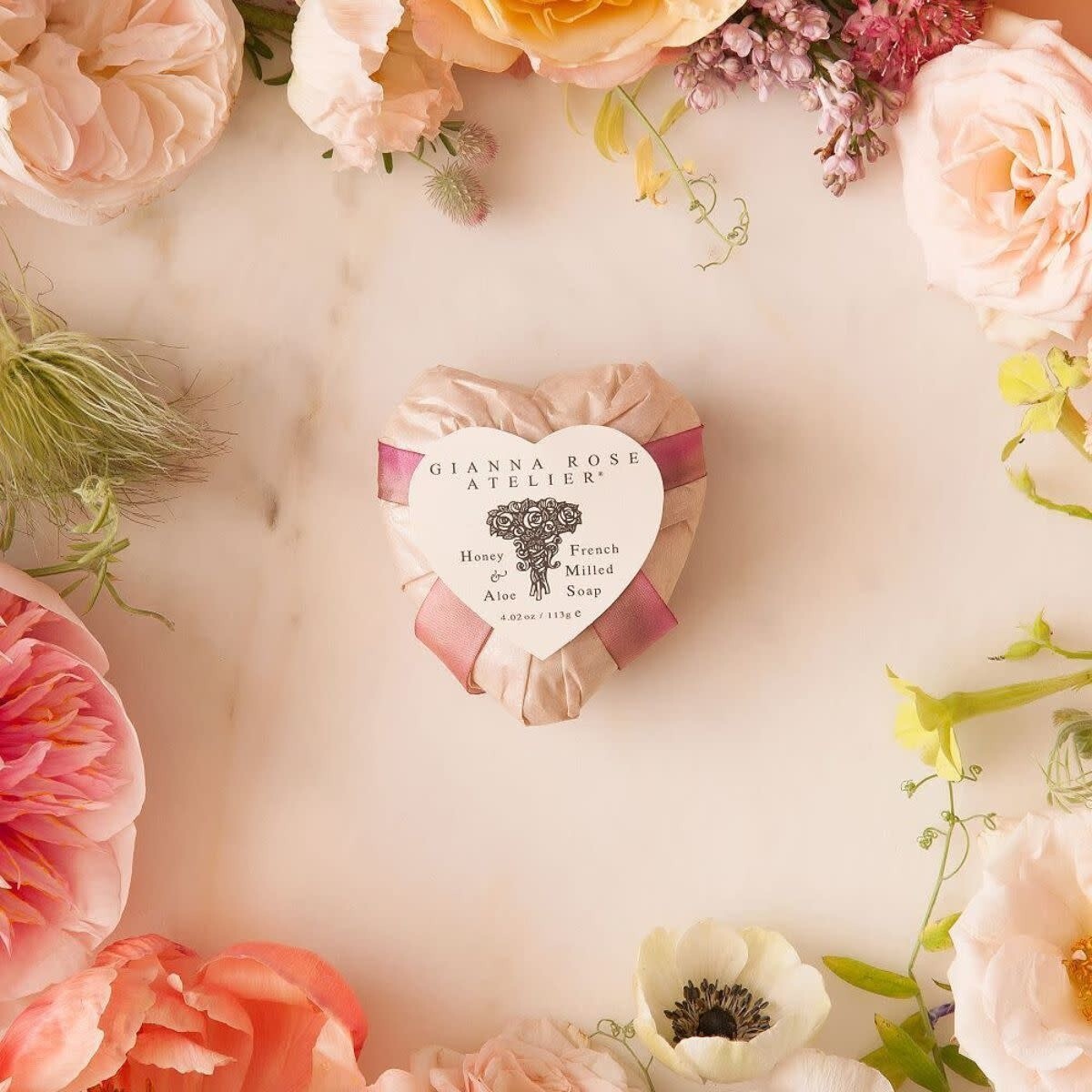 Caswell-Massey Gianna Rose Heart Shape Soap 2 Bars French Milled Honey Aloe NEW