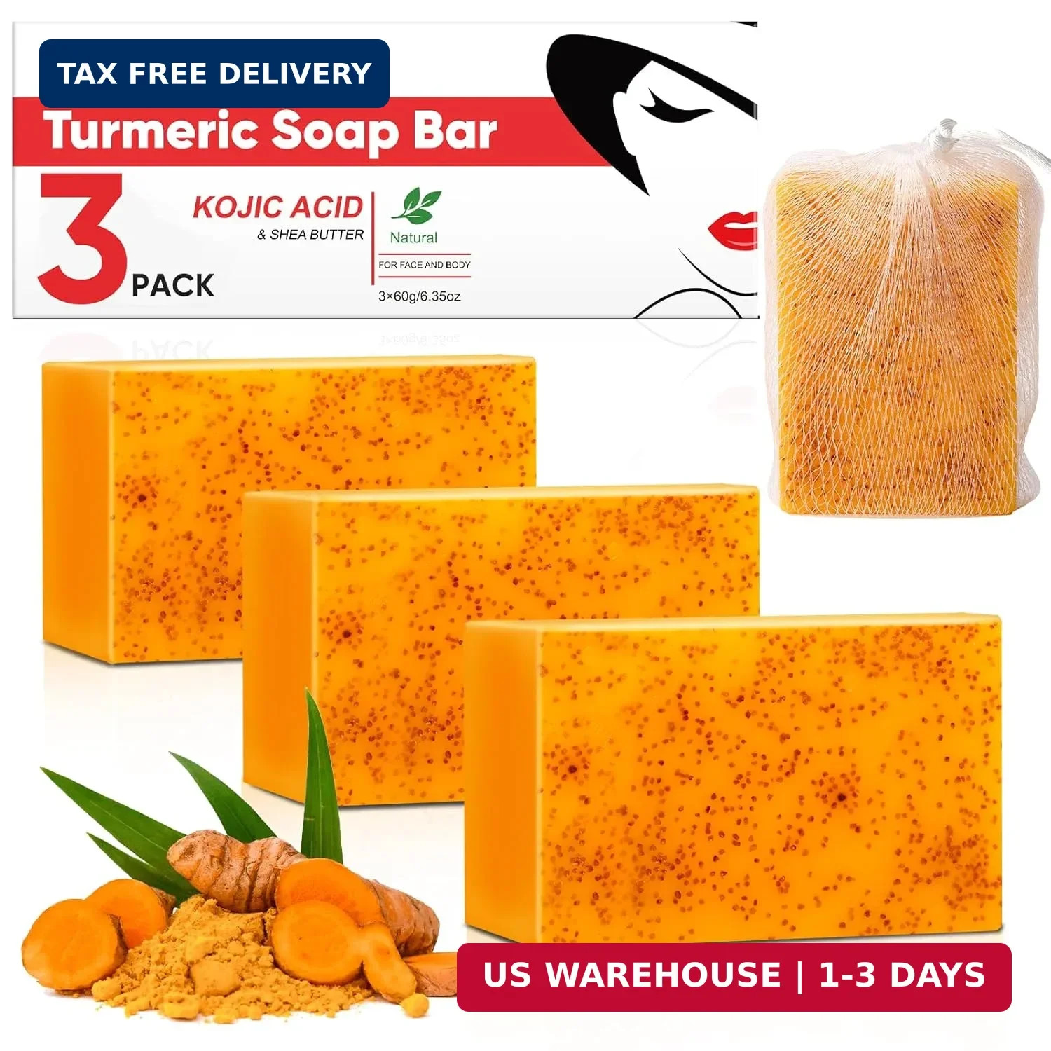 3 Pack Kojic Acid Soap – Turmeric Retinol Vitamin E Shea Butter