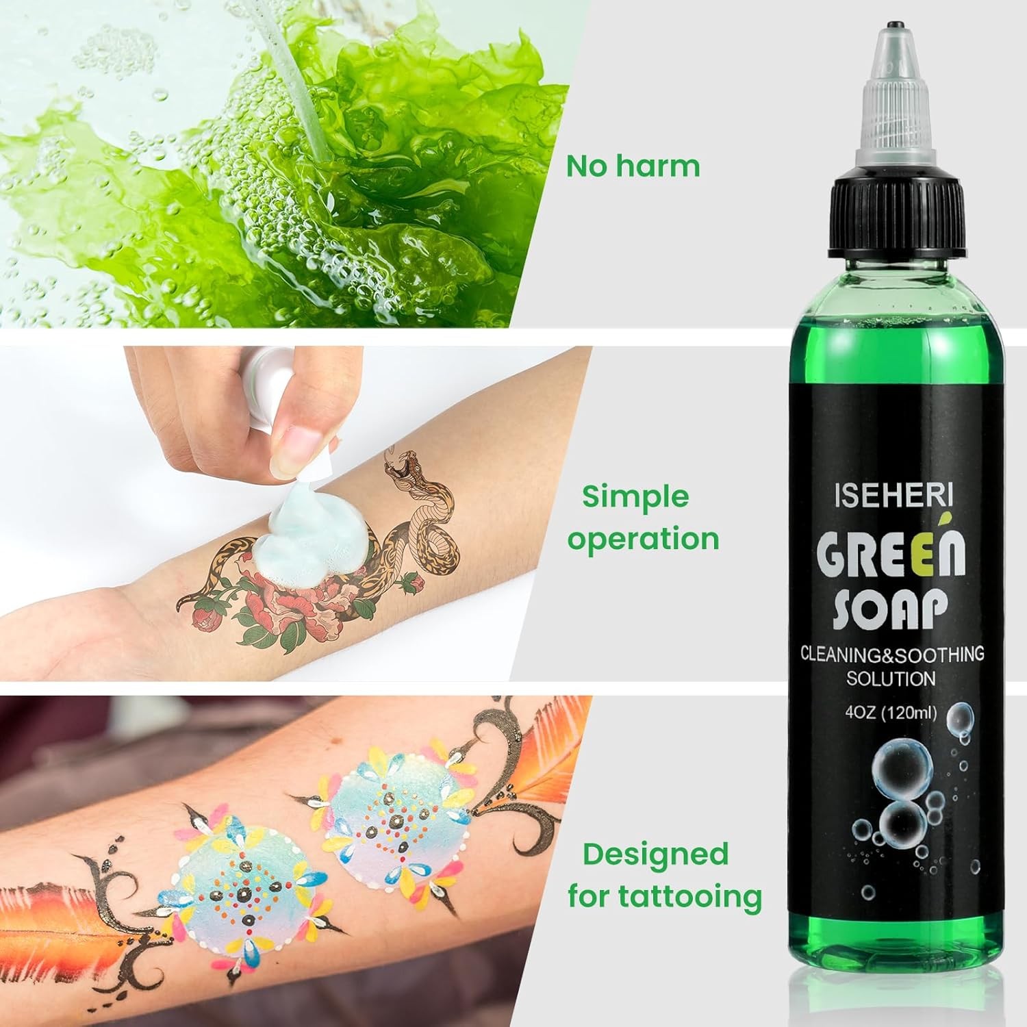 Concentrated Green Soap for Tattoos Tattoo Aftercare Soap 4OZ 120ml Foaming