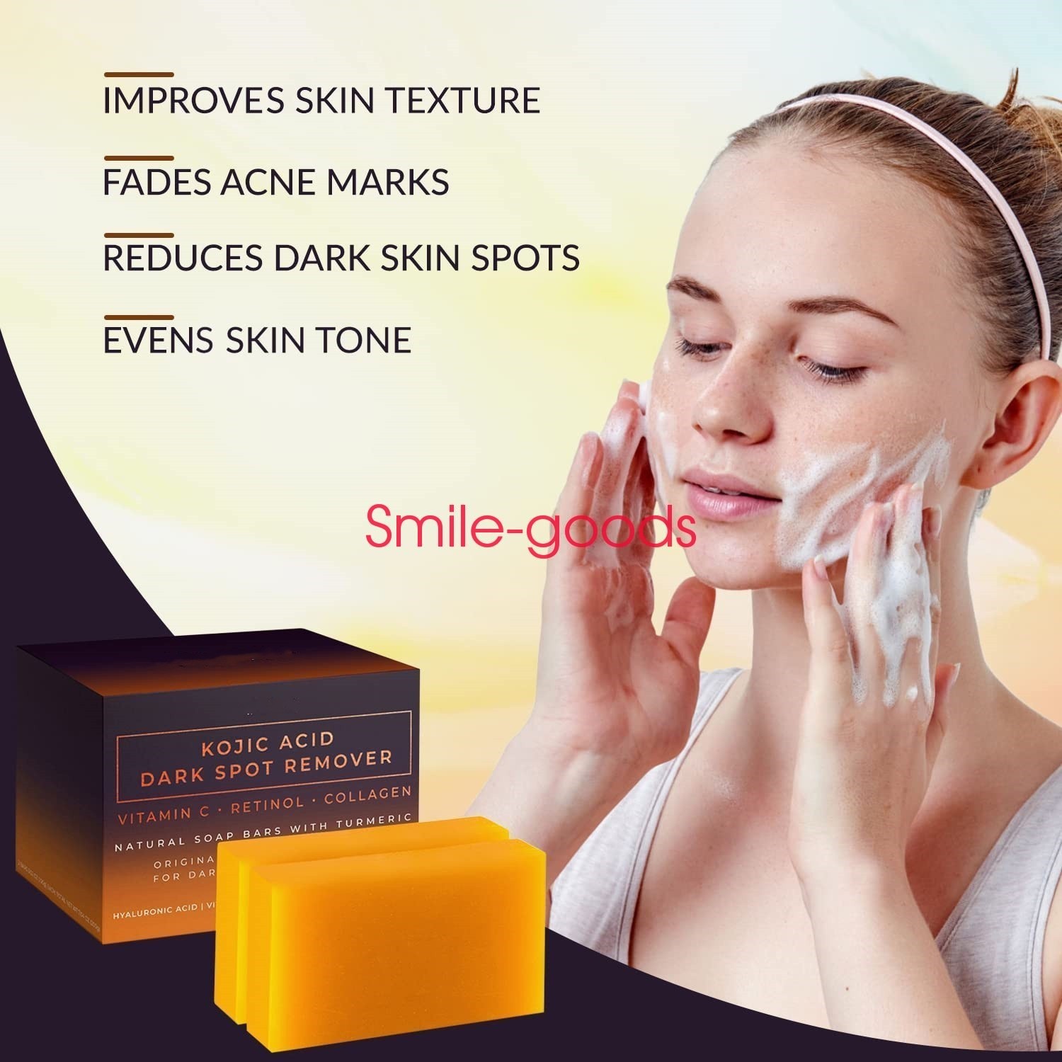 2 Pack Kojic Acid Dark Spot Remover Soap Bars with Vitamin C, Retinol, Collagen