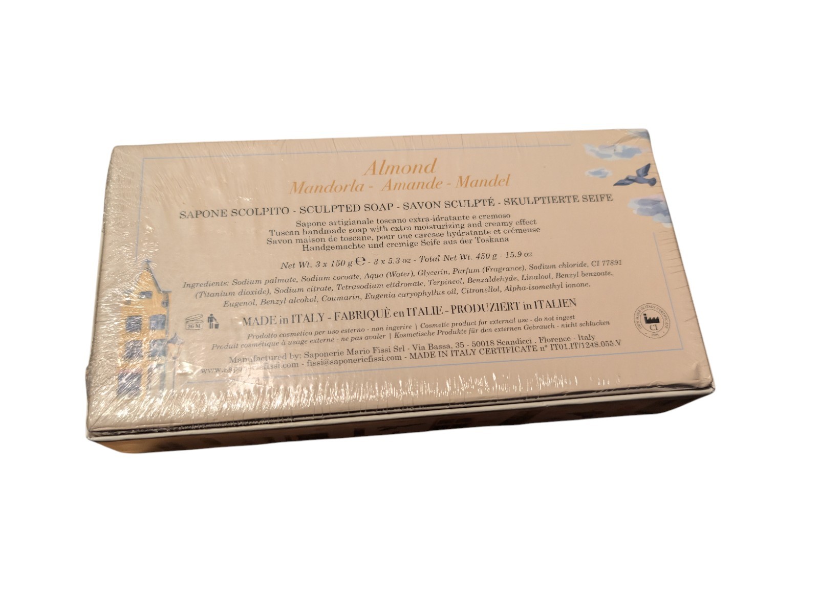 NEW Saponerie Fissi Italian Almond Scented Bar Soap 15.9 oz SEALED Italy