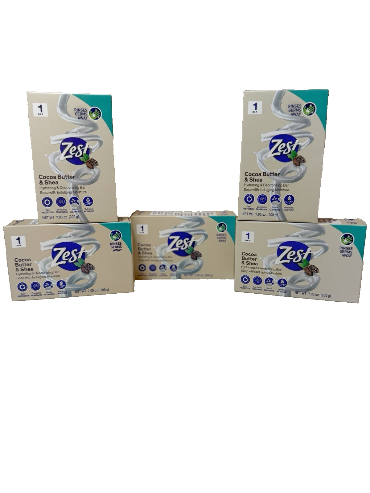 5 Zest COCOA BUTTER & SHEA Hydrating & Deodorizing Bar Soap 7.05 oz