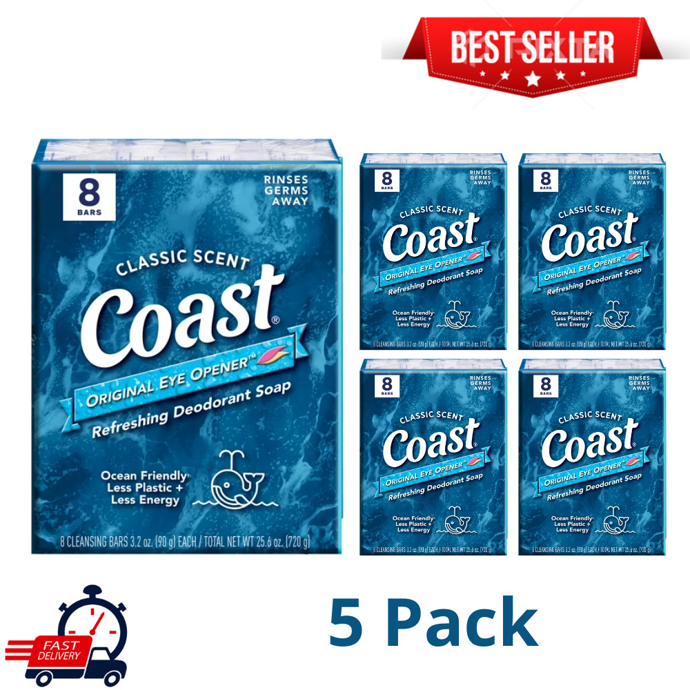Coast Refreshing Deodorant Bar Soap, for All Skin Types, Classic Scent, 24 Bars