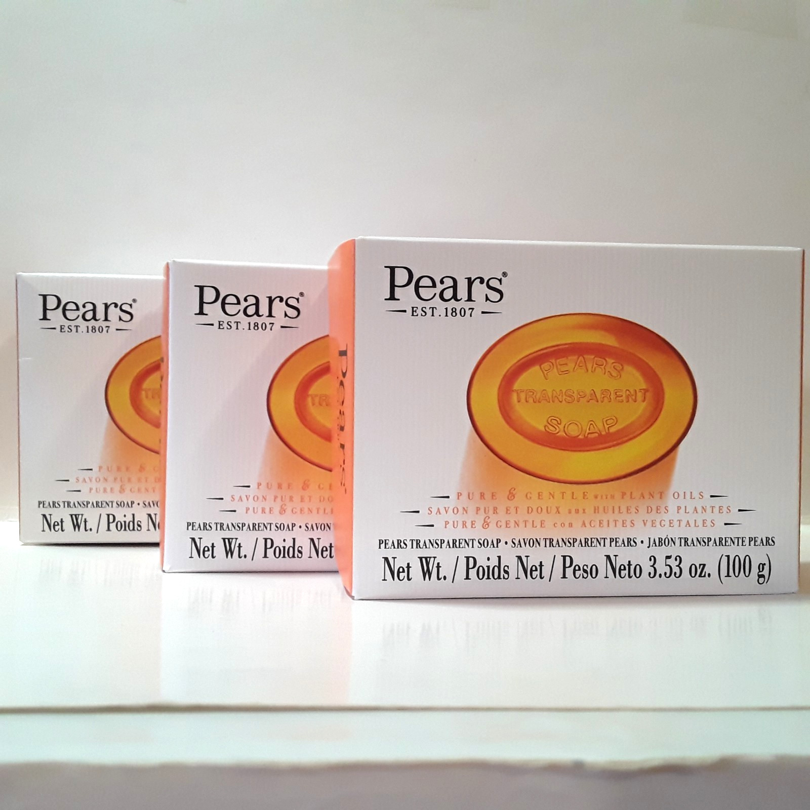 Transparent Pears Soap – Lot of 3 – 3.53 oz. Bars, Pure & Gentle with Plant Oils